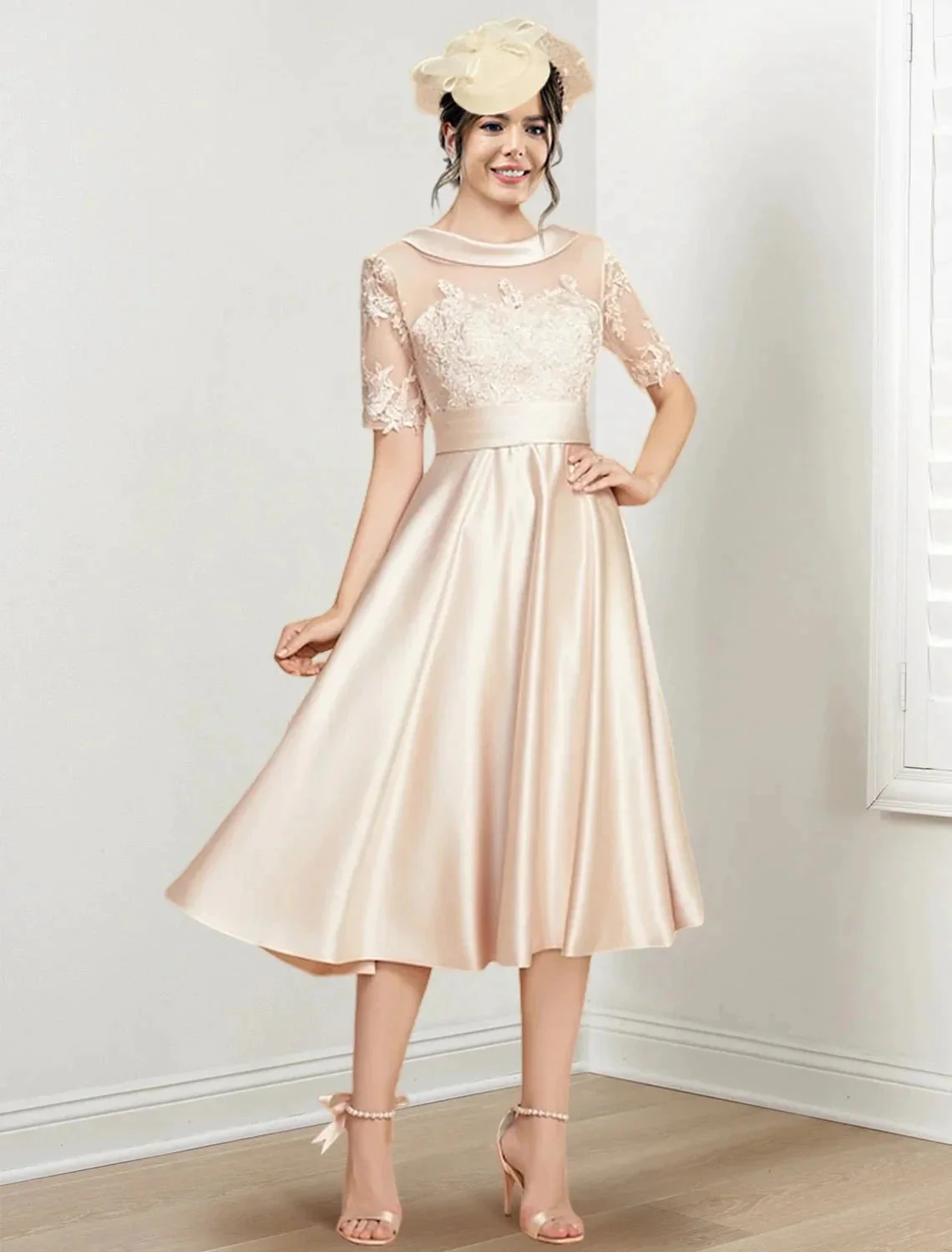A-Line/Princess Scoop Tea-Length Mother of the Bride Dresses - Image 6