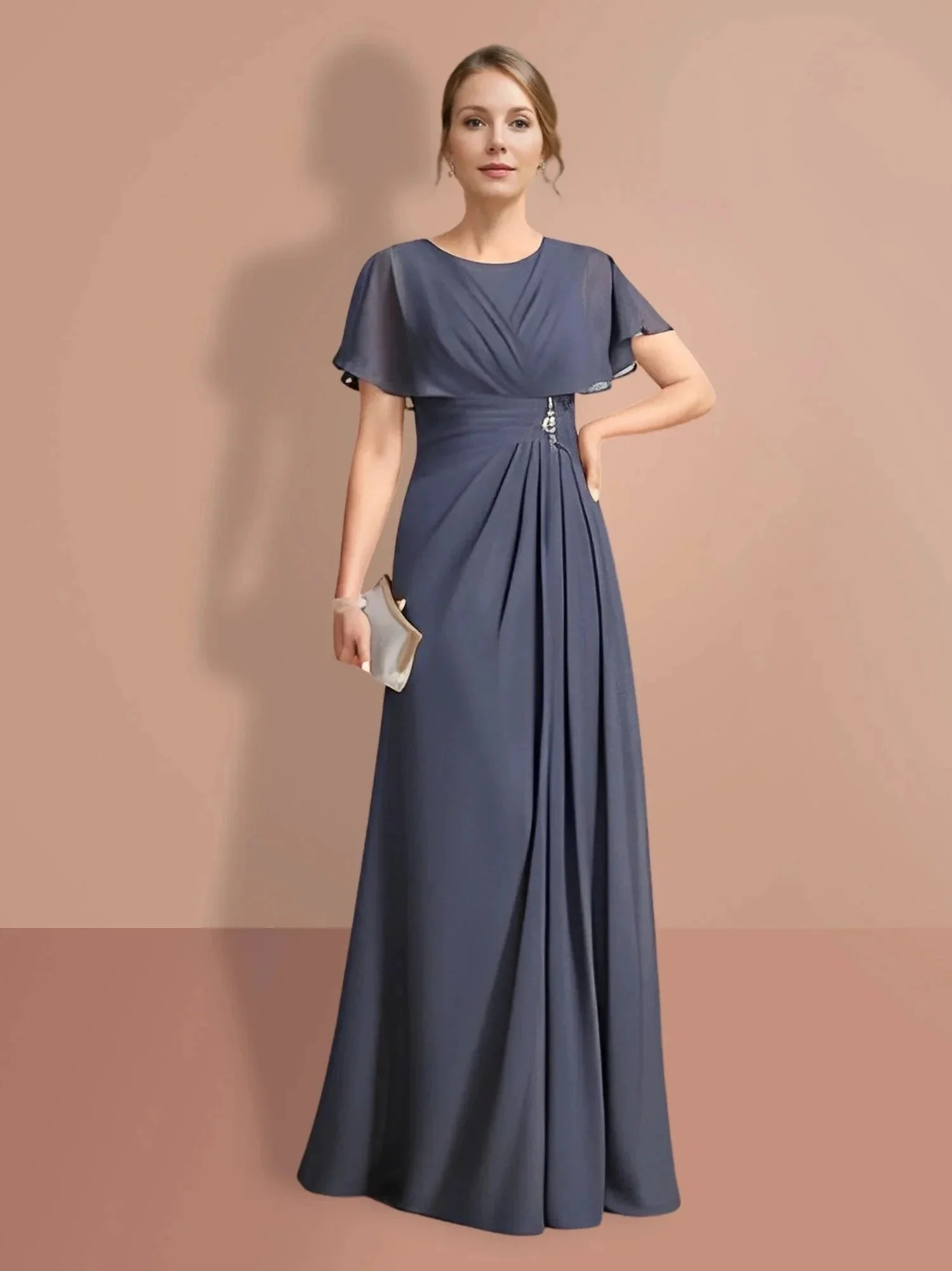 A-Line/Princess  Short Sleeves Jewel Neck Mother Of The Bride Dresses - Image 3