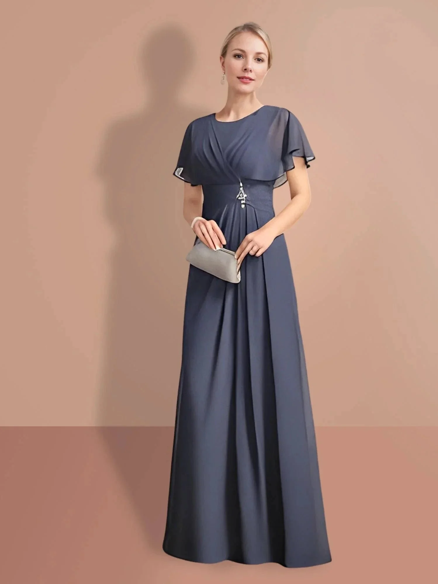 A-Line/Princess  Short Sleeves Jewel Neck Mother Of The Bride Dresses - Image 4