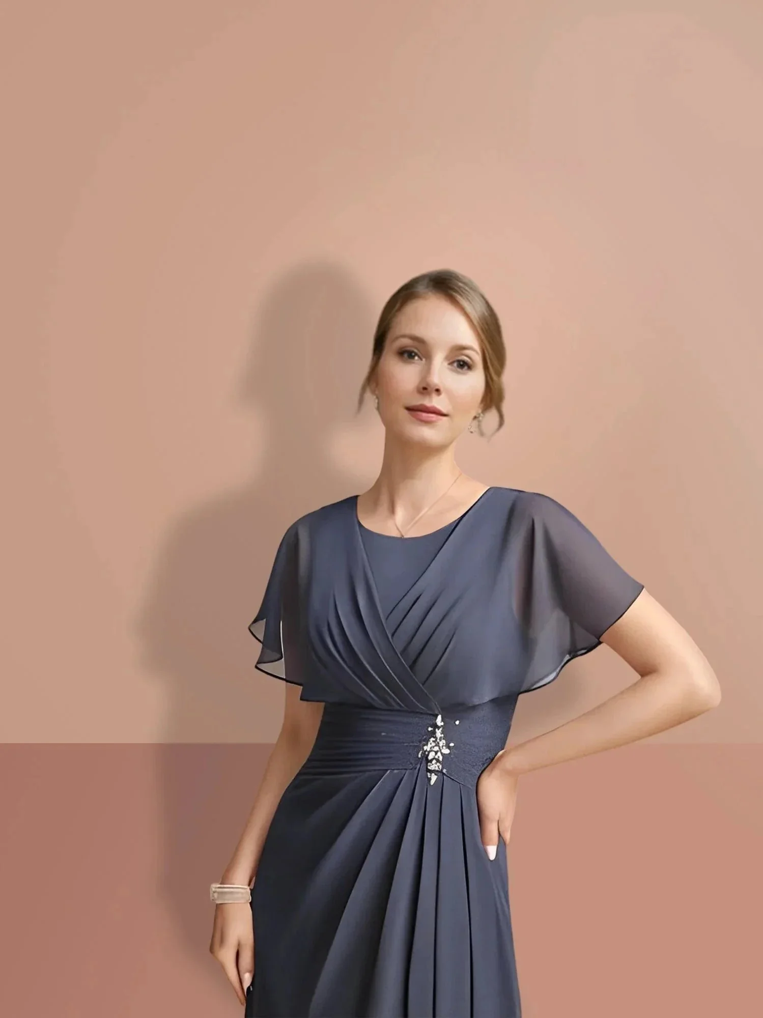 A-Line/Princess  Short Sleeves Jewel Neck Mother Of The Bride Dresses - Image 5