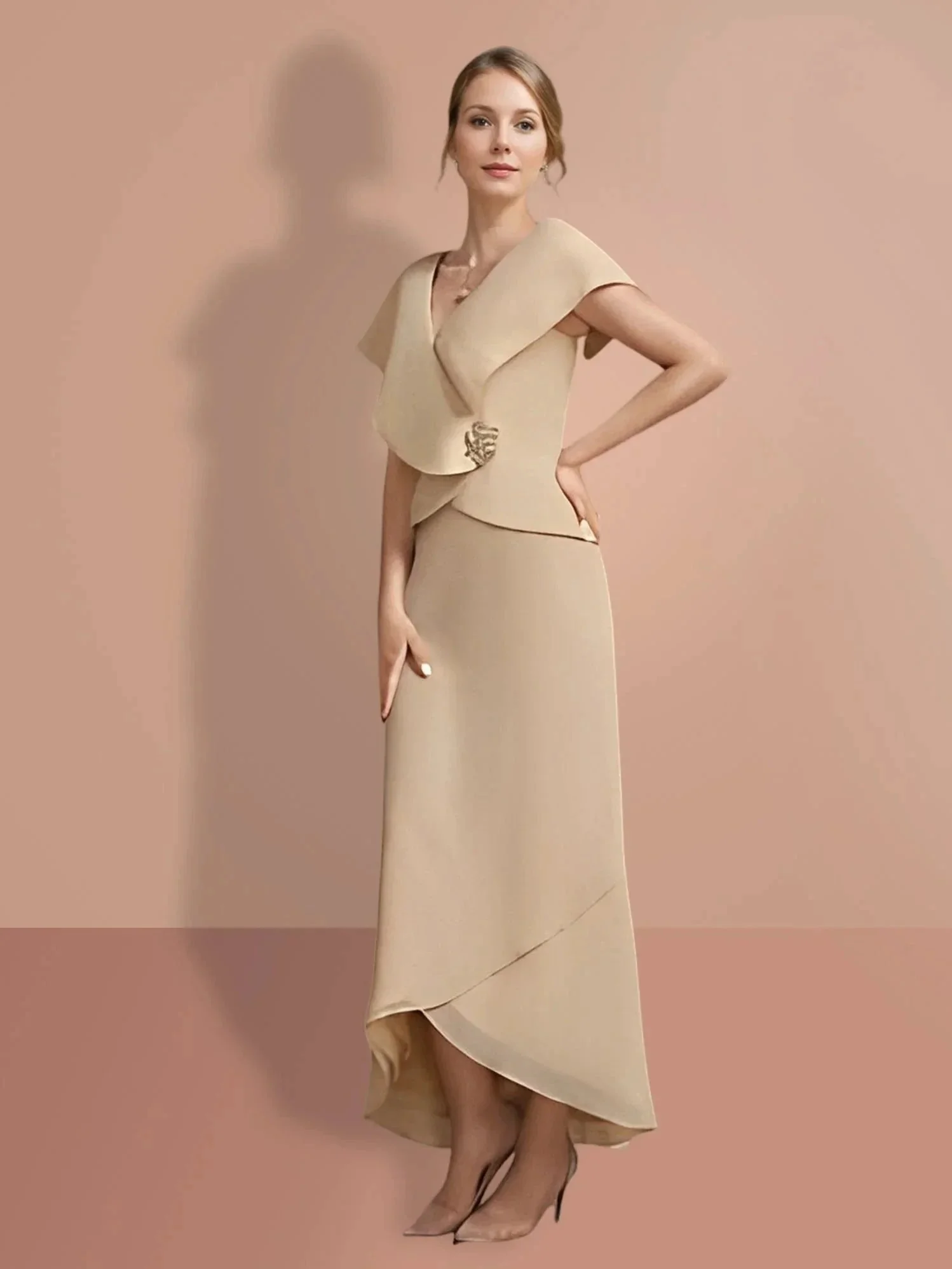A-Line/Princess Short Sleeves V Neck Mother Of The Bride Dresses - Image 4