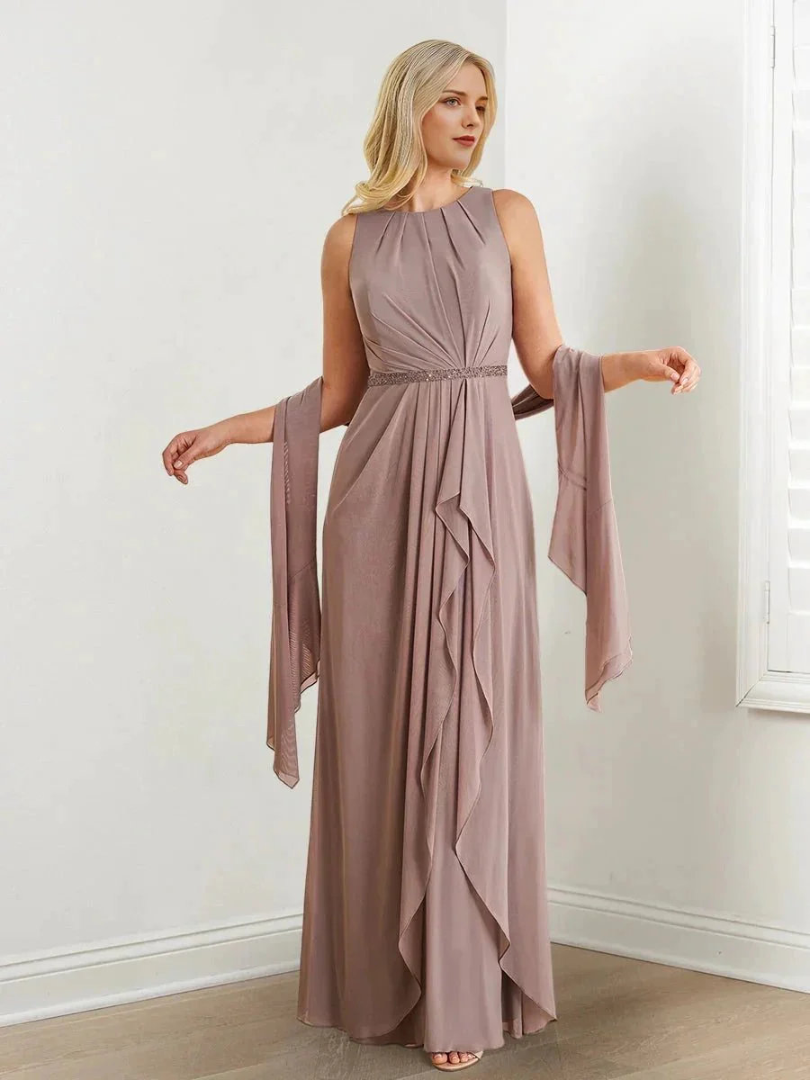 A-Line/Princess Sleeveless Mother of the Bride Dresses with Beading & Wraps - Image 4
