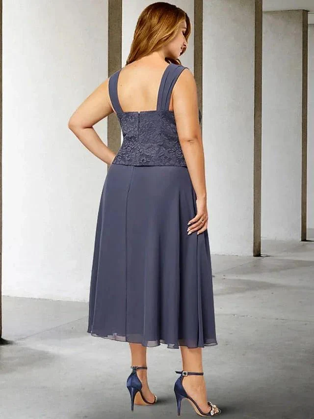 A-Line/Princess Spaghetti Straps Tea-Length Mother of the Bride Dresses - Image 4