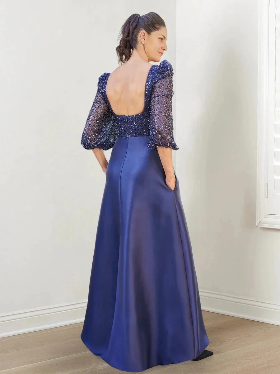 A-Line/Princess Square Neck Mother of the Bride Dresses with Sequins & Pockets - Image 2