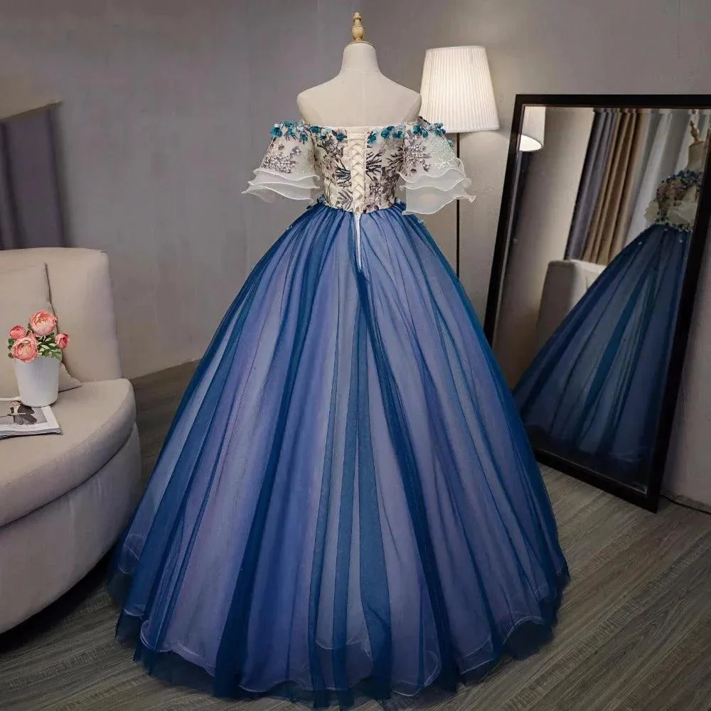 Ball Gown sweet 16 Party Long Prom Dress,Evening Dress,Charming Prom Dresses,Hand-Made Flower Prom Dress S4837 - Image 2
