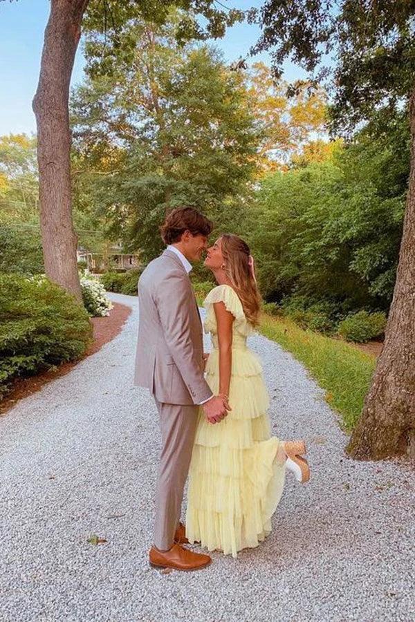 A Line Princess Tulle Layered Yellow Long Prom Dress PSK599 - Image 3