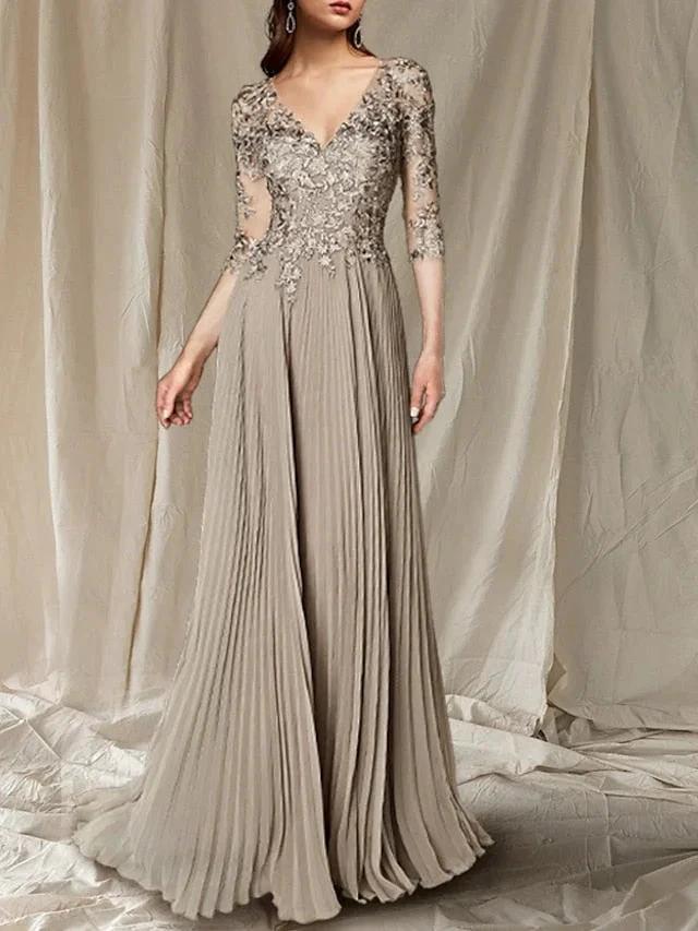 A-Line/Princess V-Neck Floor-Length Mother of the Bride Dresses - Image 3