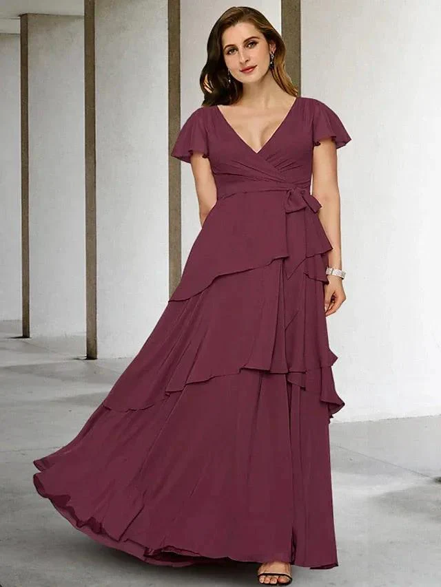 A-Line/Princess V-Neck Floor-Length Mother of the Bride Dresses - Image 3