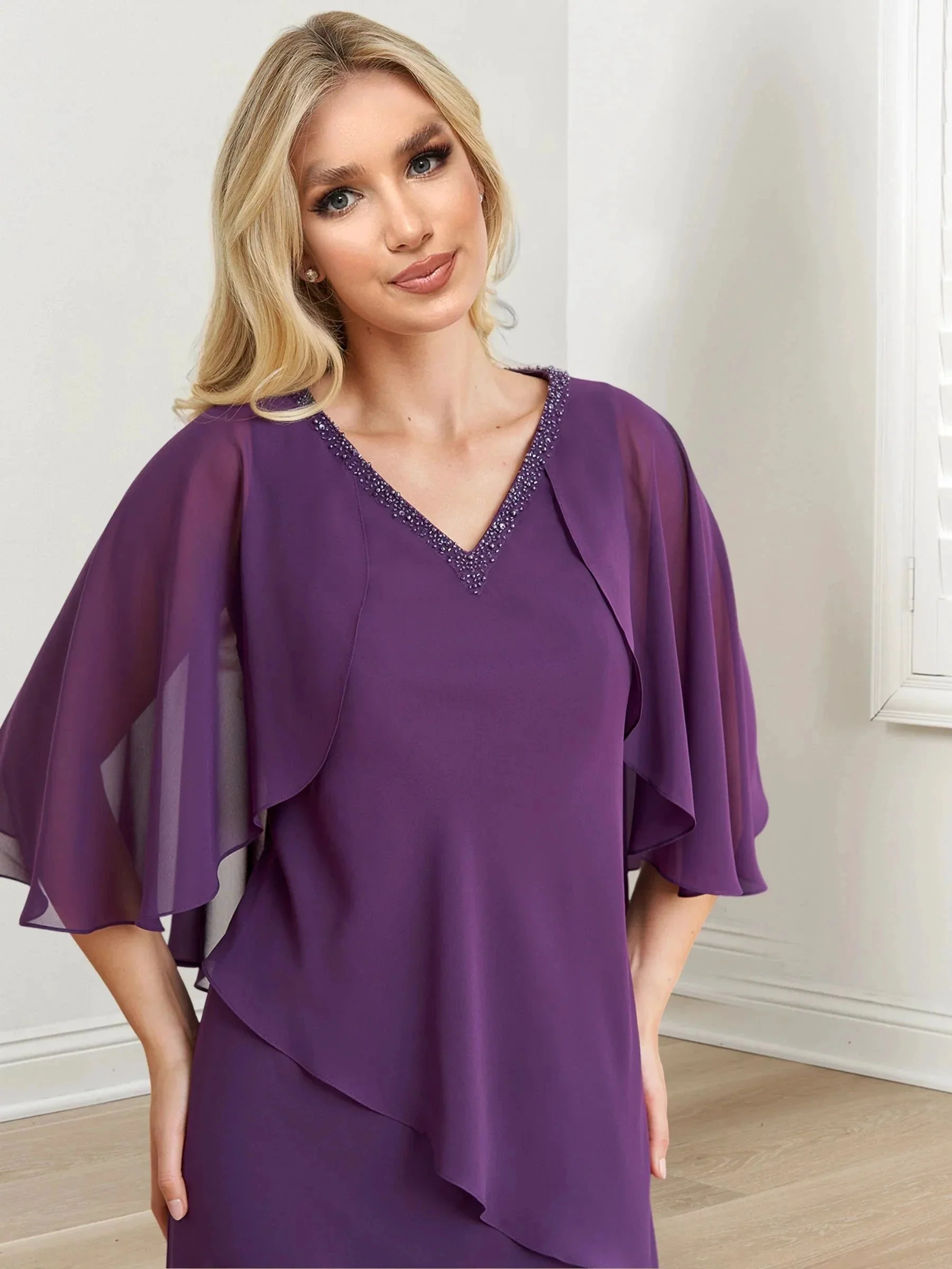 A-Line/Princess V-Neck Floor-Length Mother of the Bride Dresses - Image 3