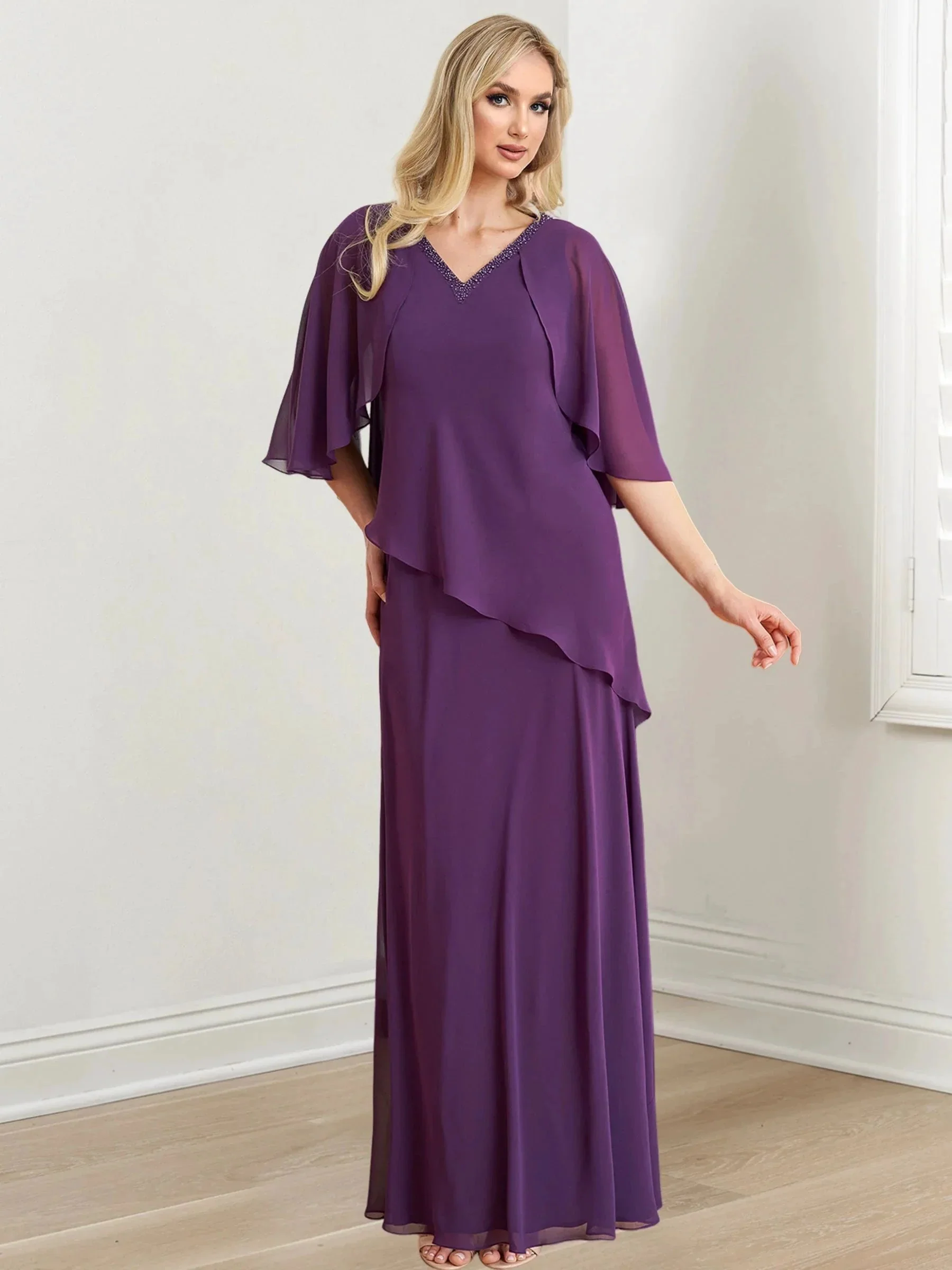 A-Line/Princess V-Neck Floor-Length Mother of the Bride Dresses - Image 4