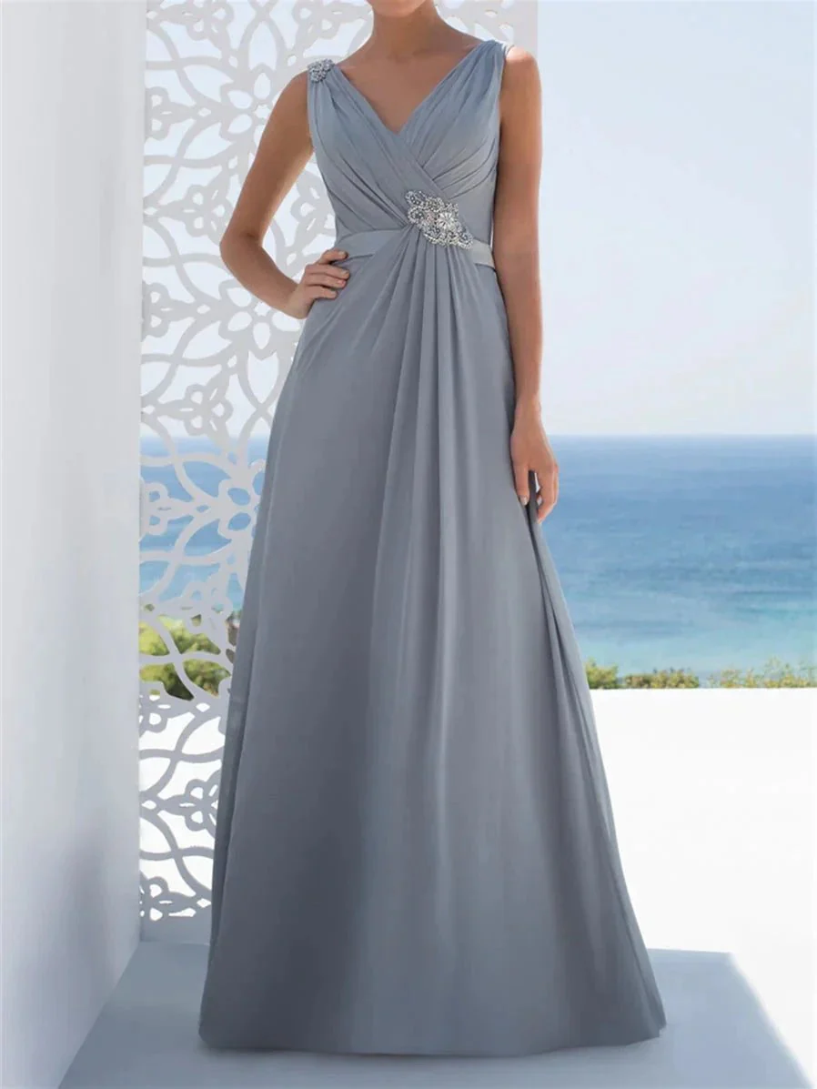 A-Line/Princess V-Neck Floor-Length Mother of the Bride Dresses - Image 5