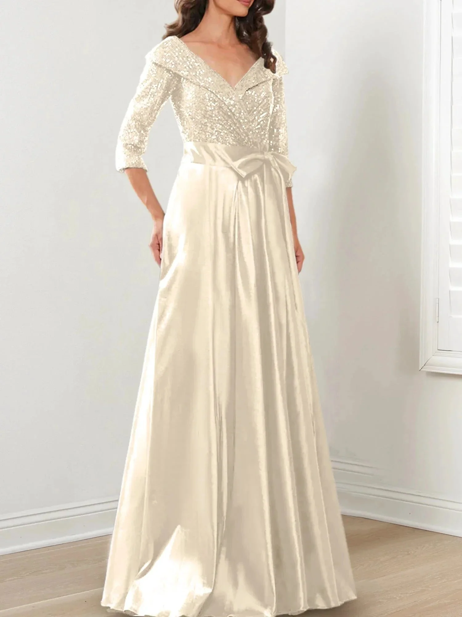 A-Line/Princess V-Neck Floor-Length Mother of the Bride Dresses - Image 102
