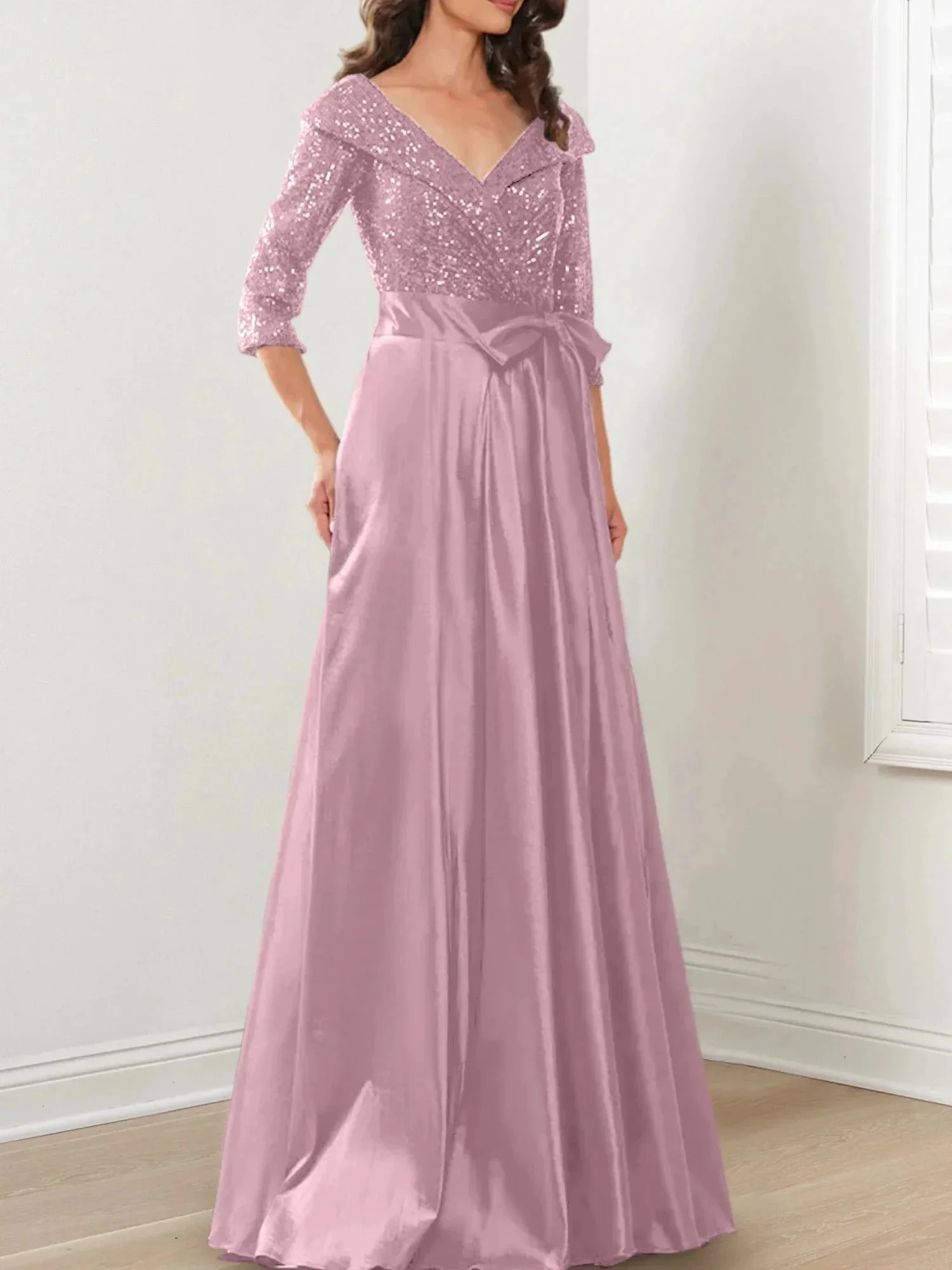 A-Line/Princess V-Neck Floor-Length Mother of the Bride Dresses - Image 108