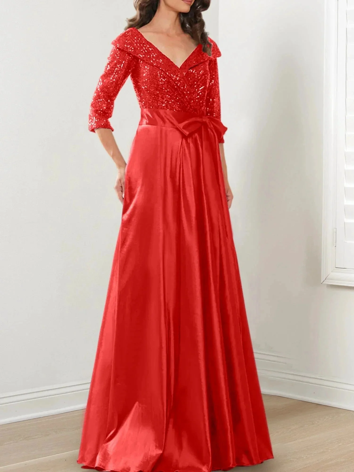 A-Line/Princess V-Neck Floor-Length Mother of the Bride Dresses - Image 11