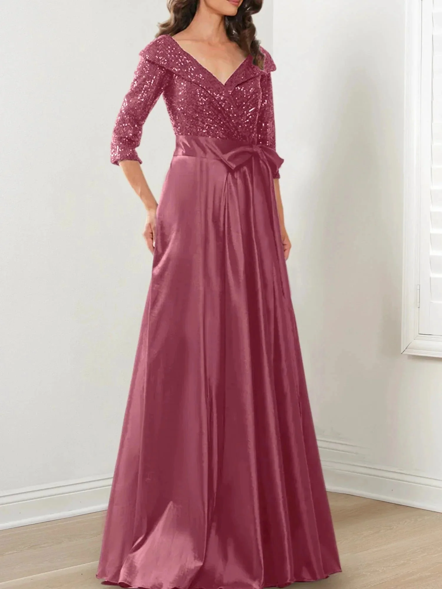 A-Line/Princess V-Neck Floor-Length Mother of the Bride Dresses - Image 111
