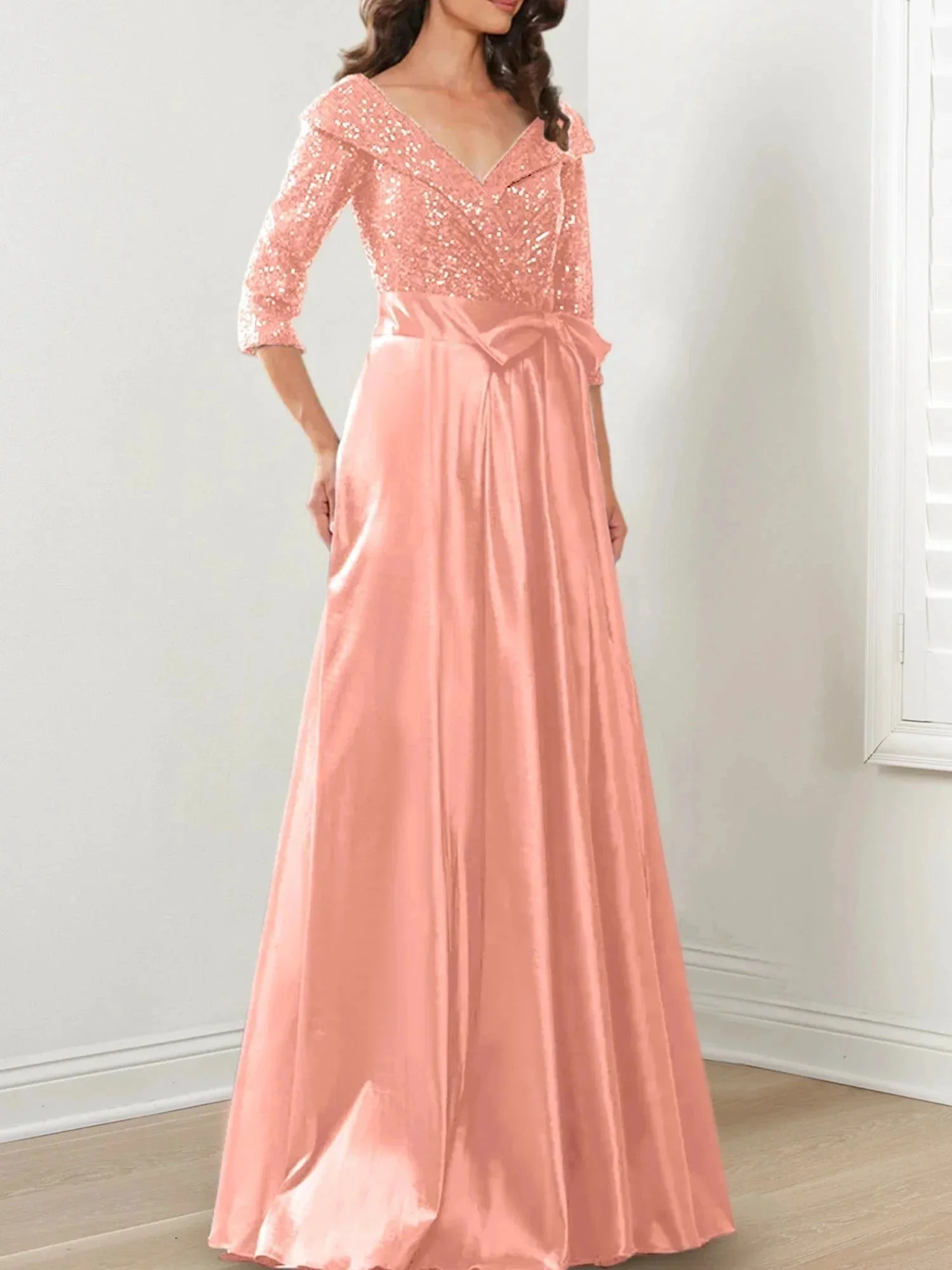 A-Line/Princess V-Neck Floor-Length Mother of the Bride Dresses - Image 12