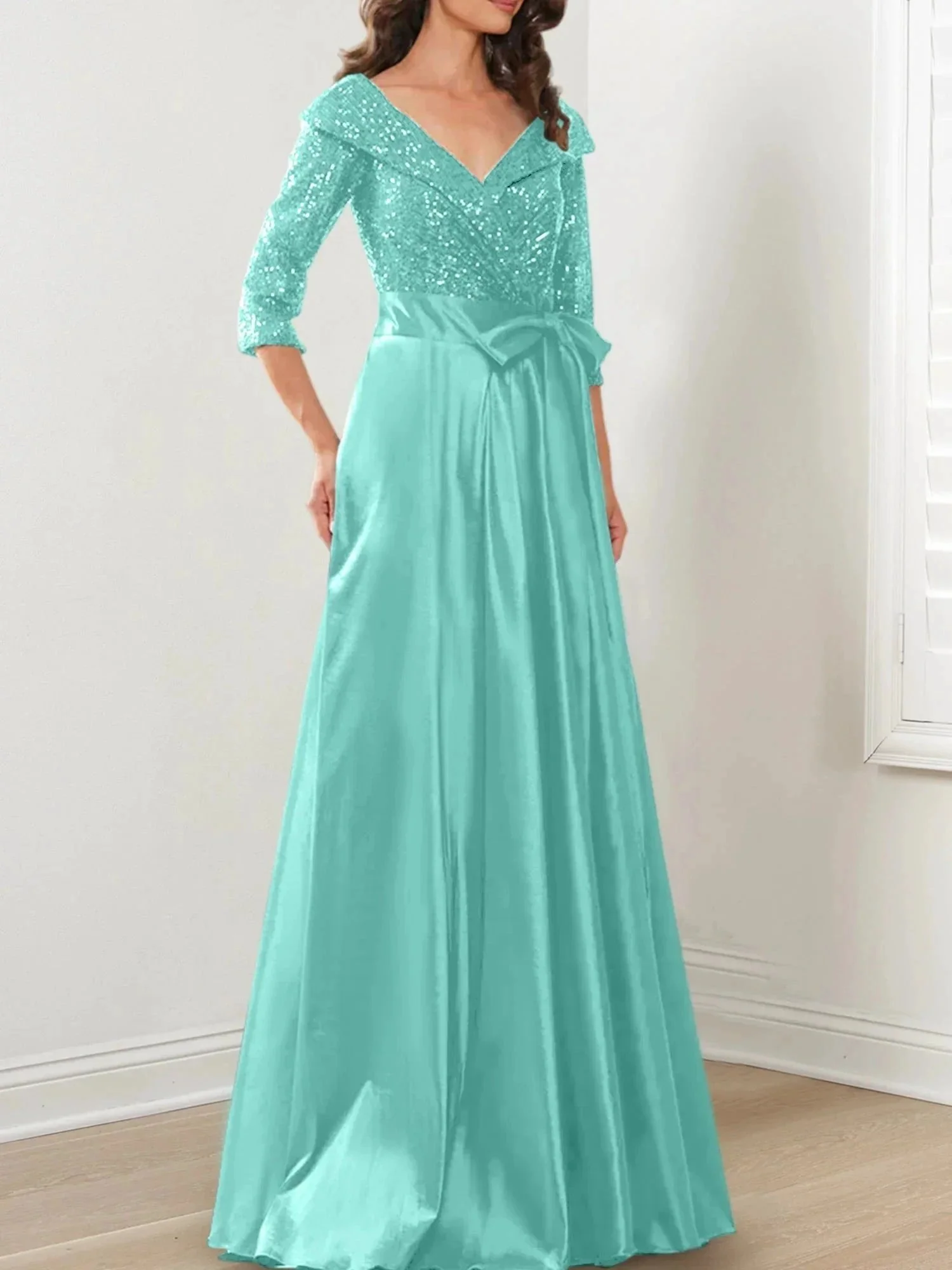 A-Line/Princess V-Neck Floor-Length Mother of the Bride Dresses - Image 135