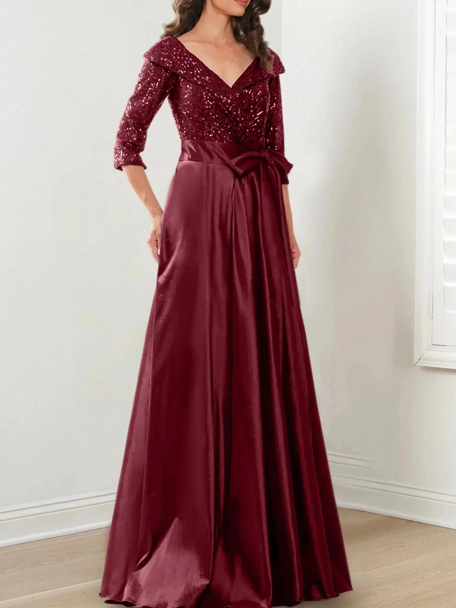 A-Line/Princess V-Neck Floor-Length Mother of the Bride Dresses - Image 14