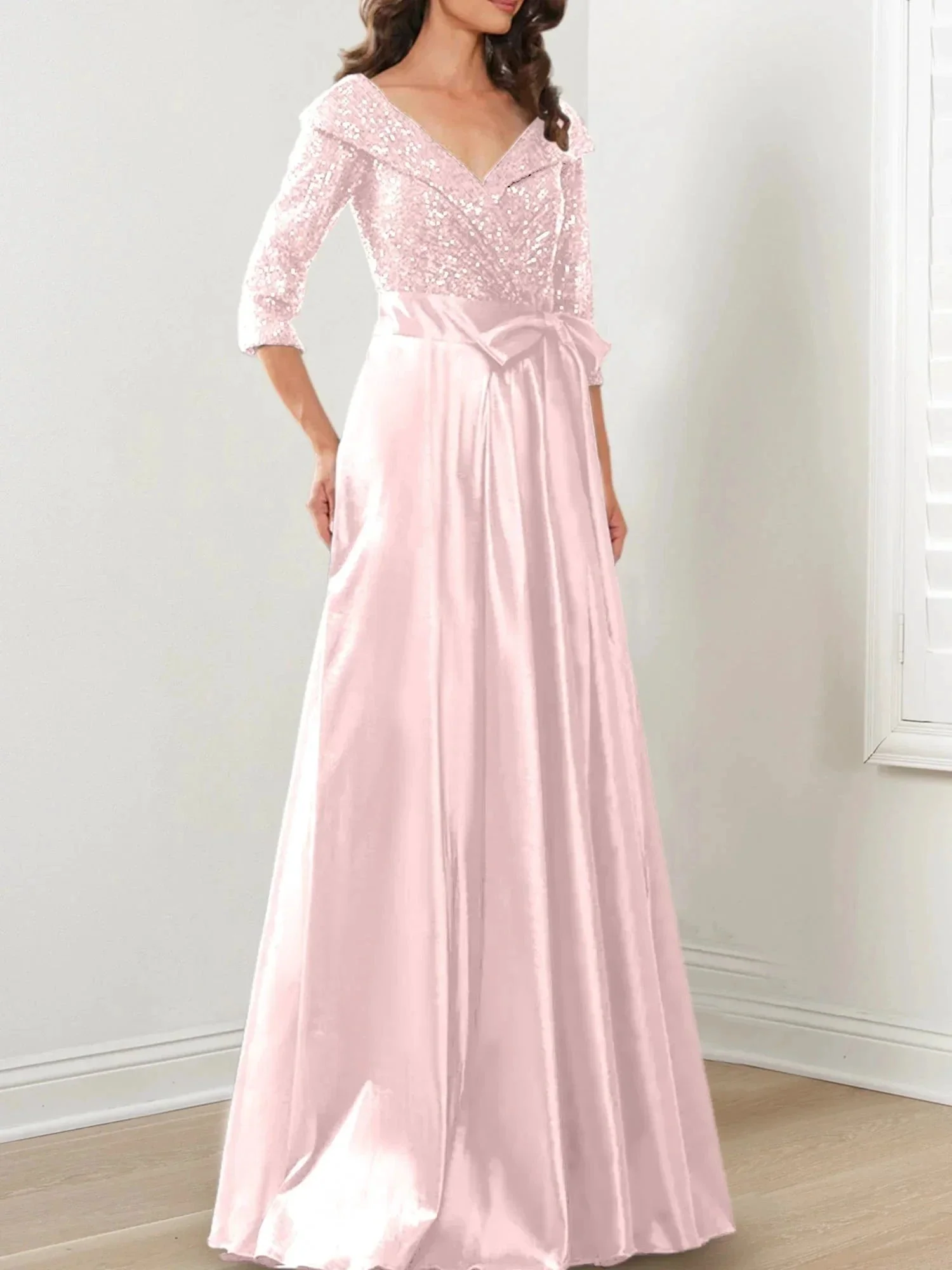 A-Line/Princess V-Neck Floor-Length Mother of the Bride Dresses - Image 15