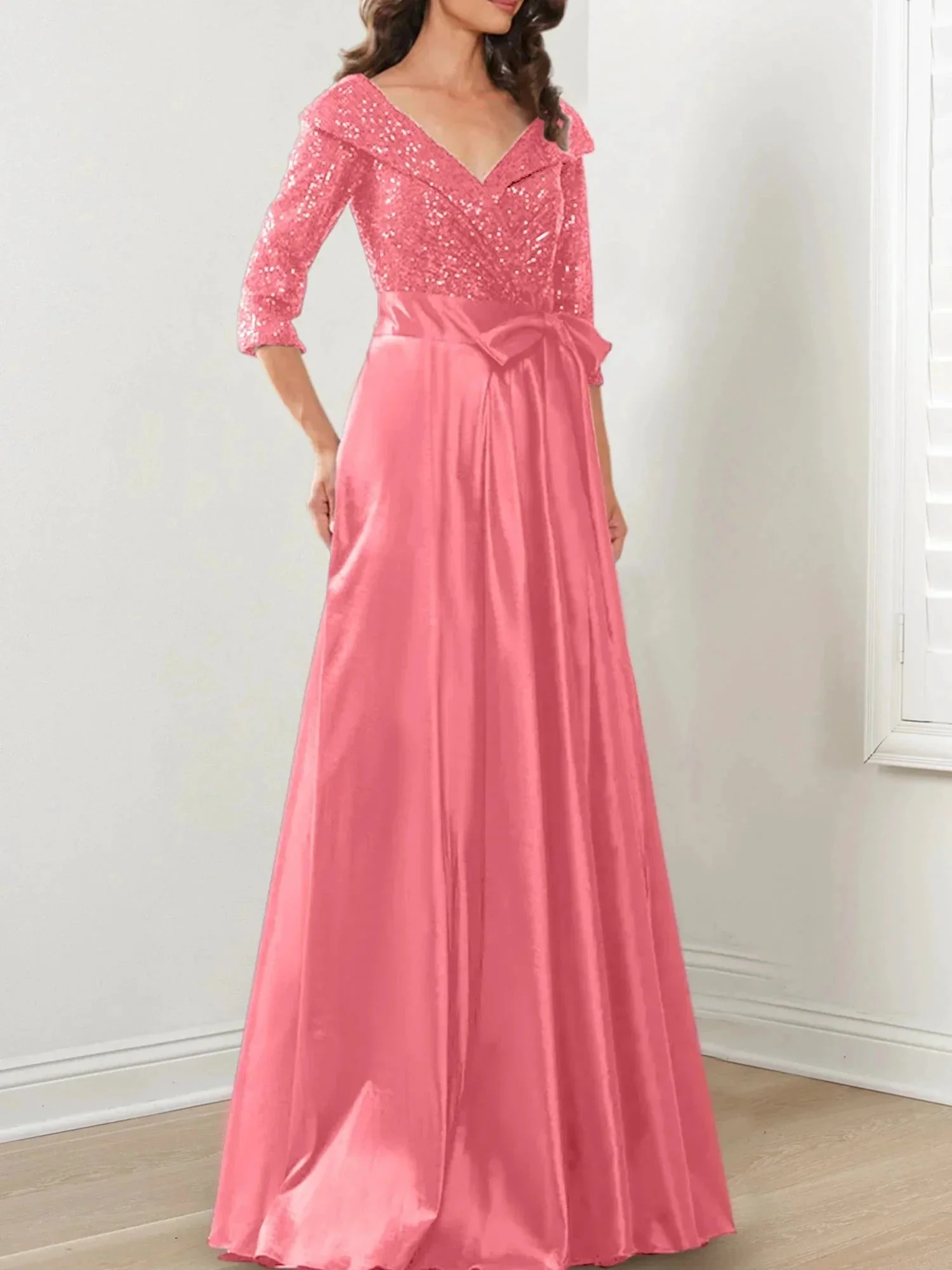 A-Line/Princess V-Neck Floor-Length Mother of the Bride Dresses - Image 16