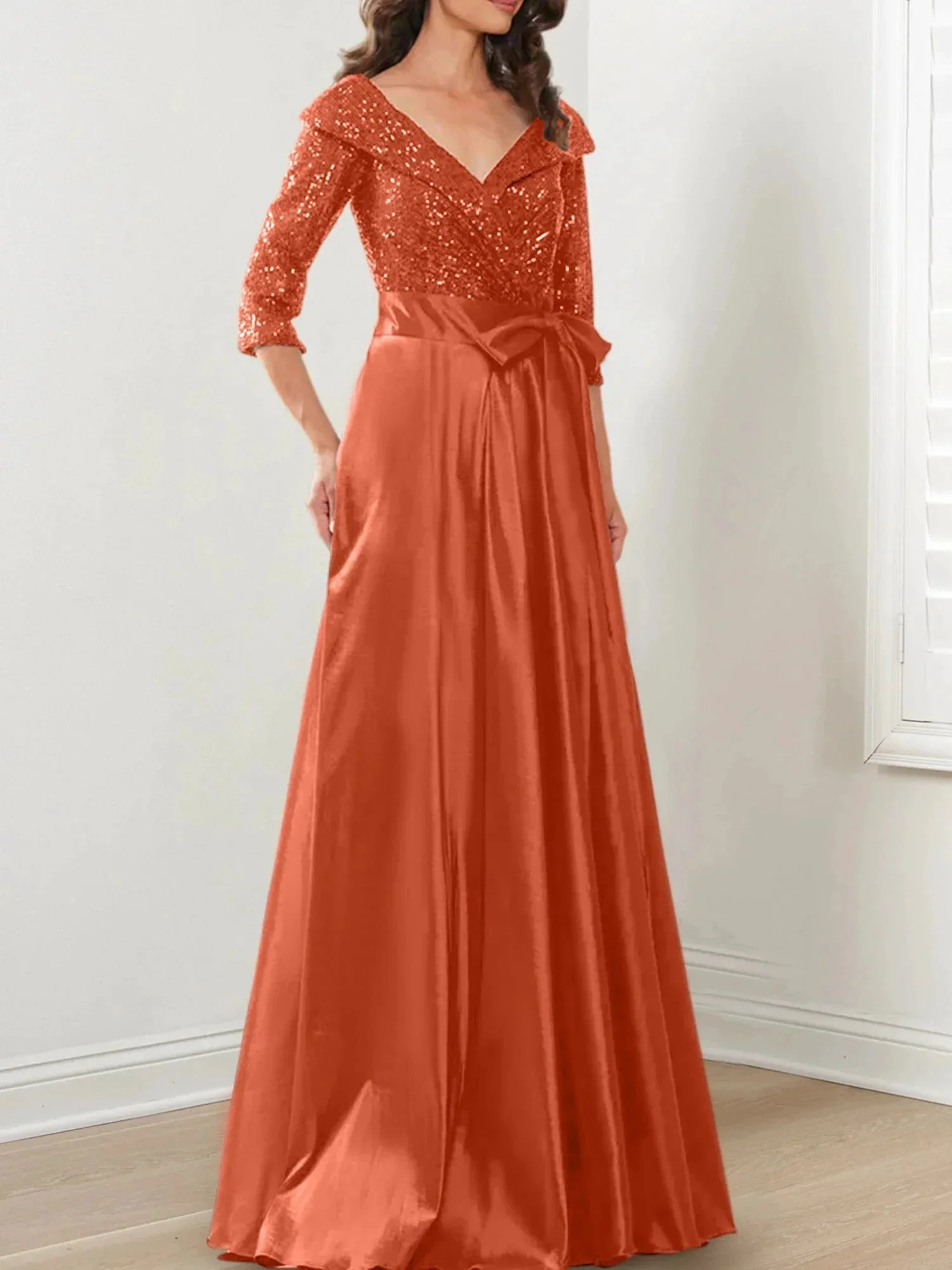 A-Line/Princess V-Neck Floor-Length Mother of the Bride Dresses - Image 18