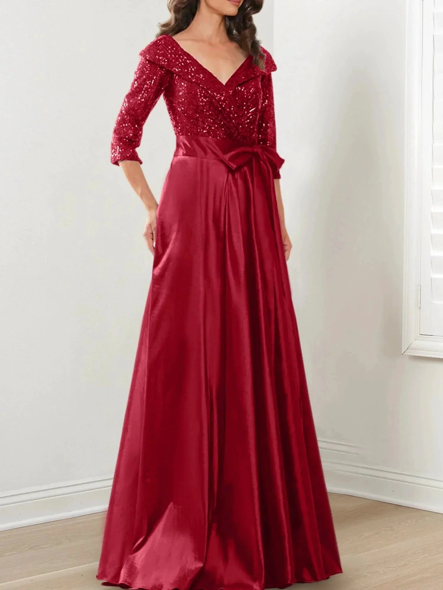 A-Line/Princess V-Neck Floor-Length Mother of the Bride Dresses - Image 19