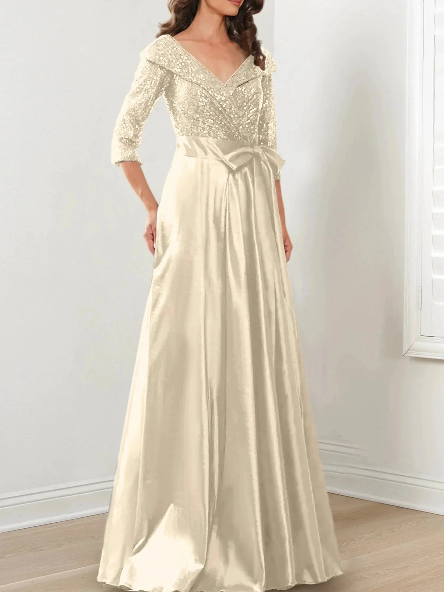 A-Line/Princess V-Neck Floor-Length Mother of the Bride Dresses - Image 25