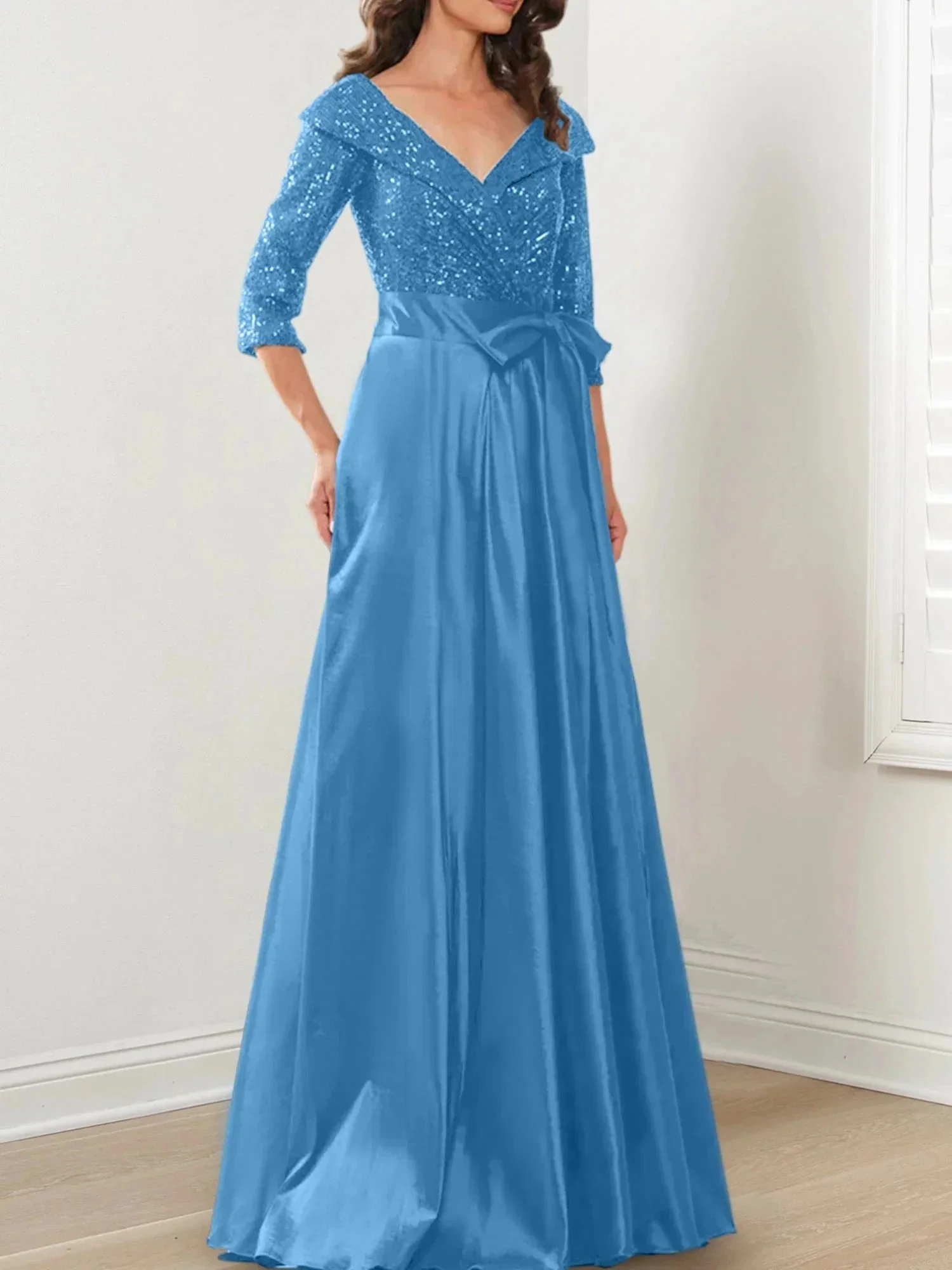A-Line/Princess V-Neck Floor-Length Mother of the Bride Dresses - Image 36
