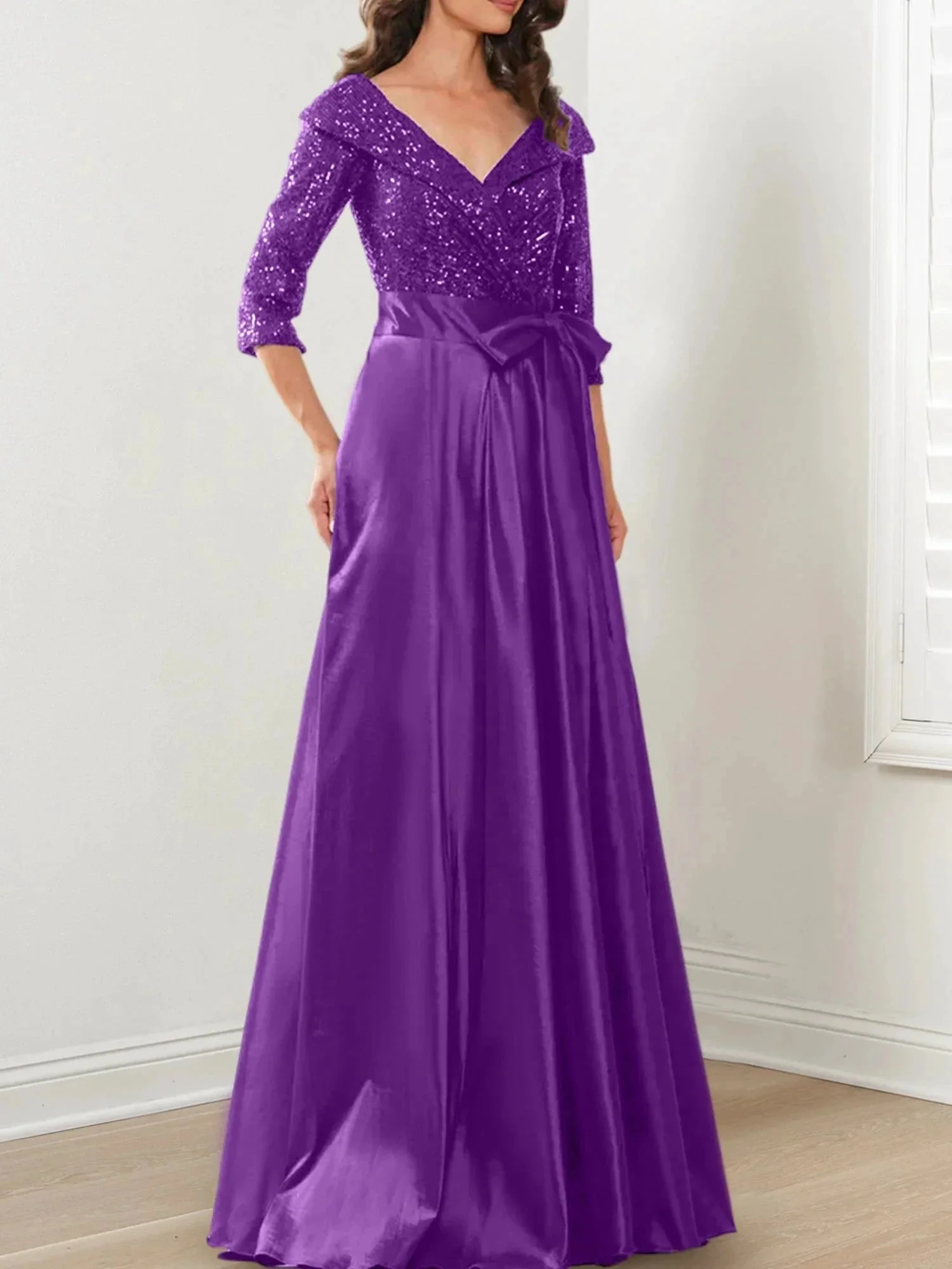 A-Line/Princess V-Neck Floor-Length Mother of the Bride Dresses - Image 37