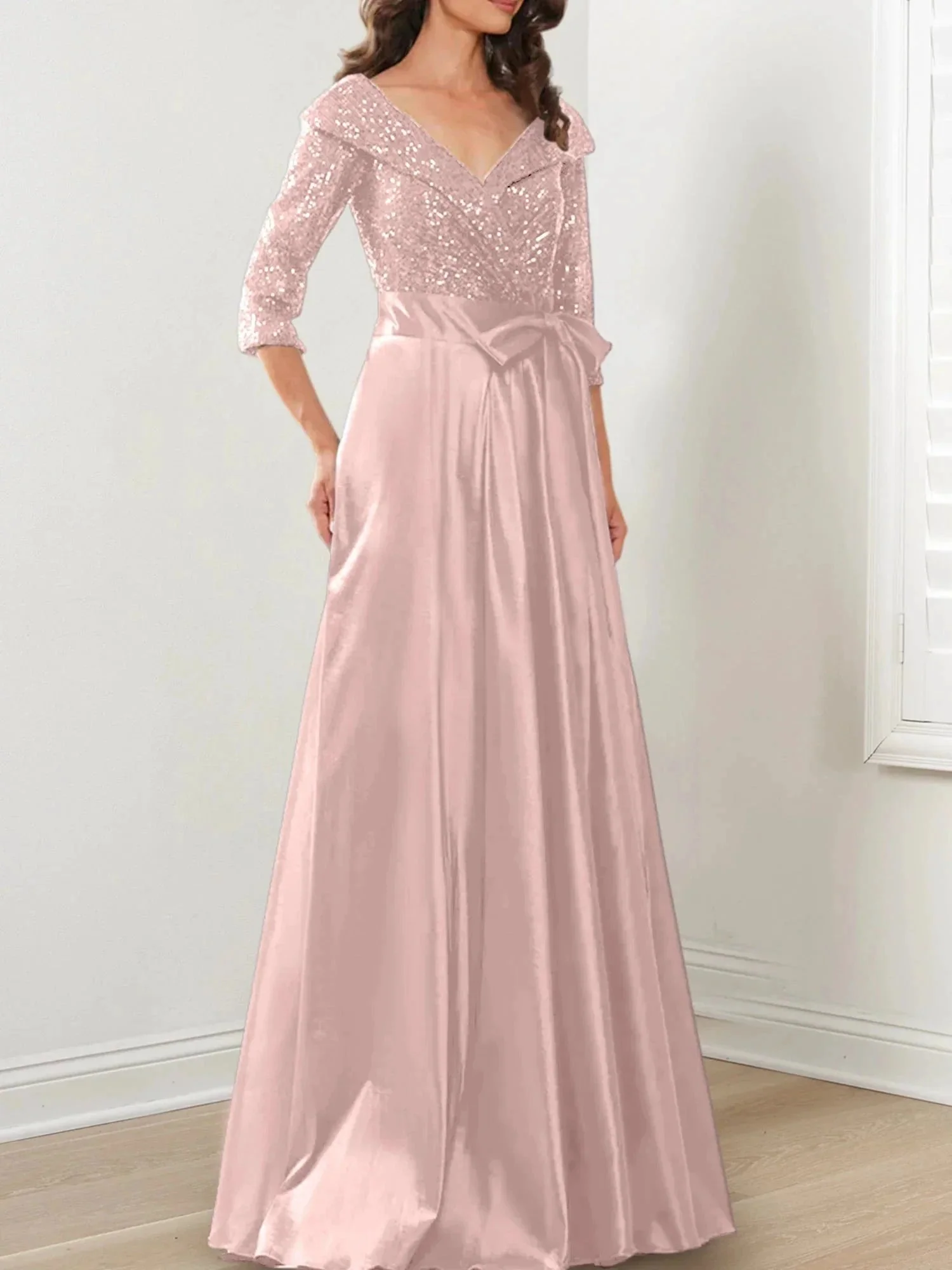 A-Line/Princess V-Neck Floor-Length Mother of the Bride Dresses - Image 41