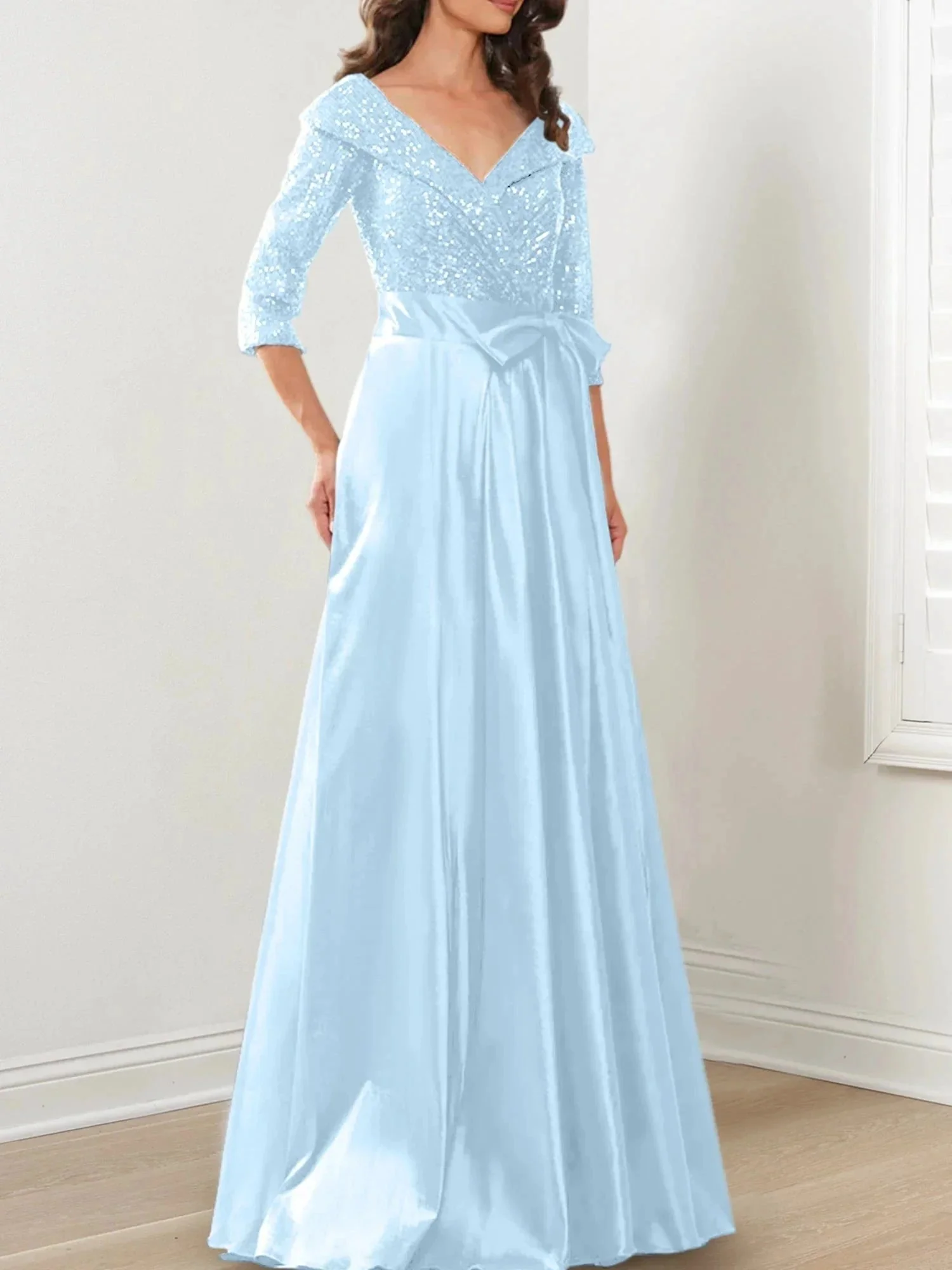 A-Line/Princess V-Neck Floor-Length Mother of the Bride Dresses - Image 43