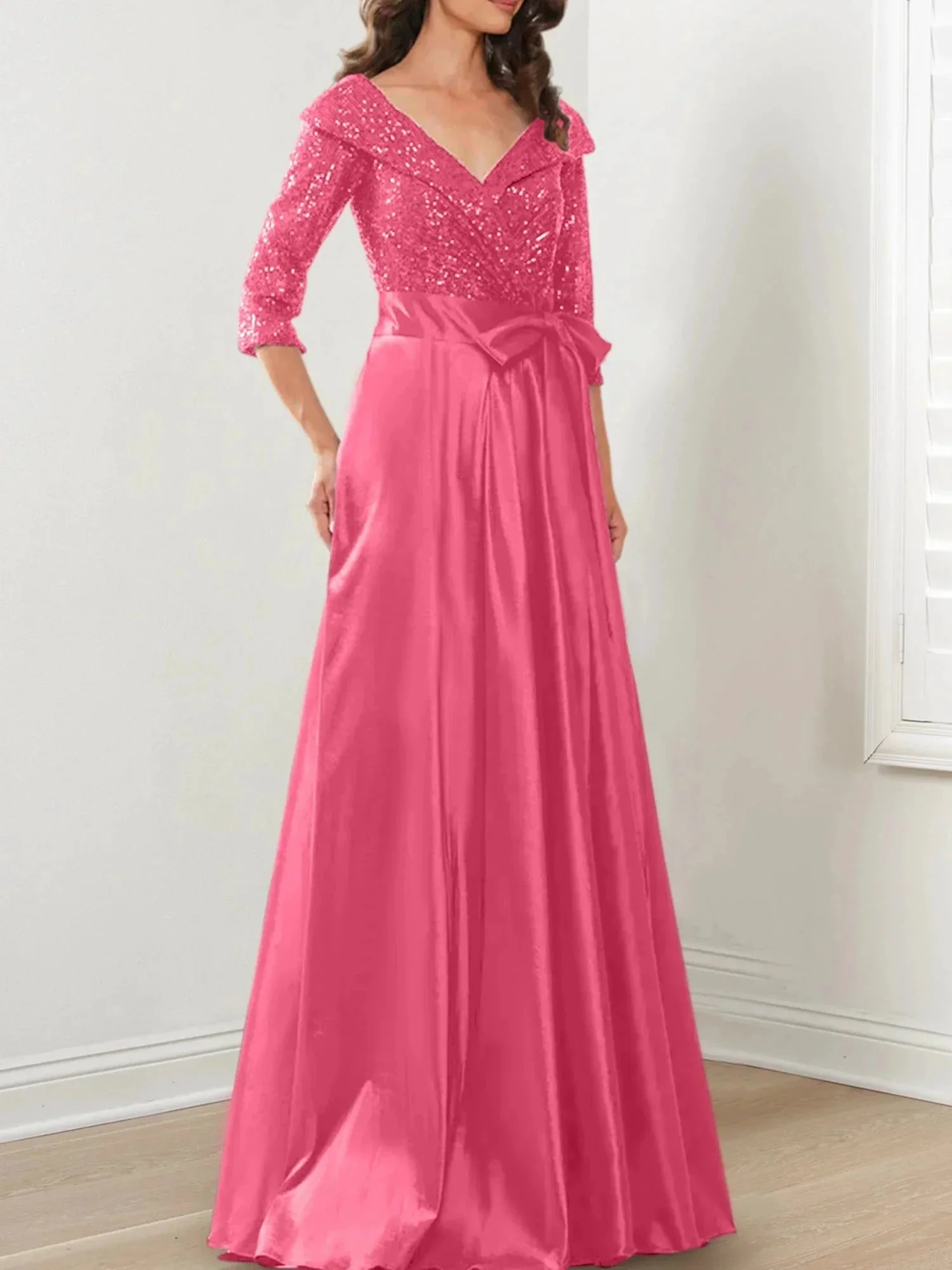 A-Line/Princess V-Neck Floor-Length Mother of the Bride Dresses - Image 46