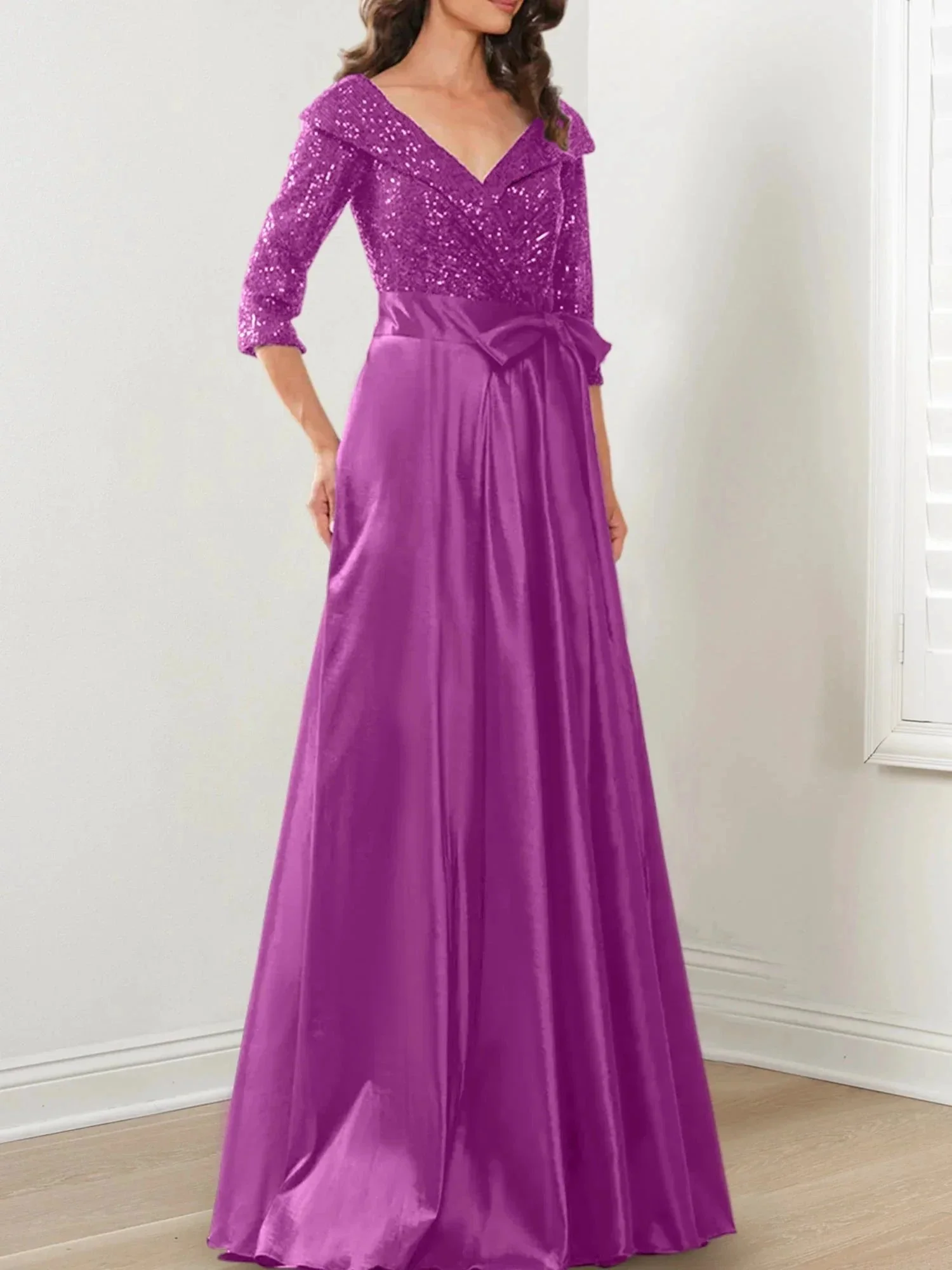 A-Line/Princess V-Neck Floor-Length Mother of the Bride Dresses - Image 47