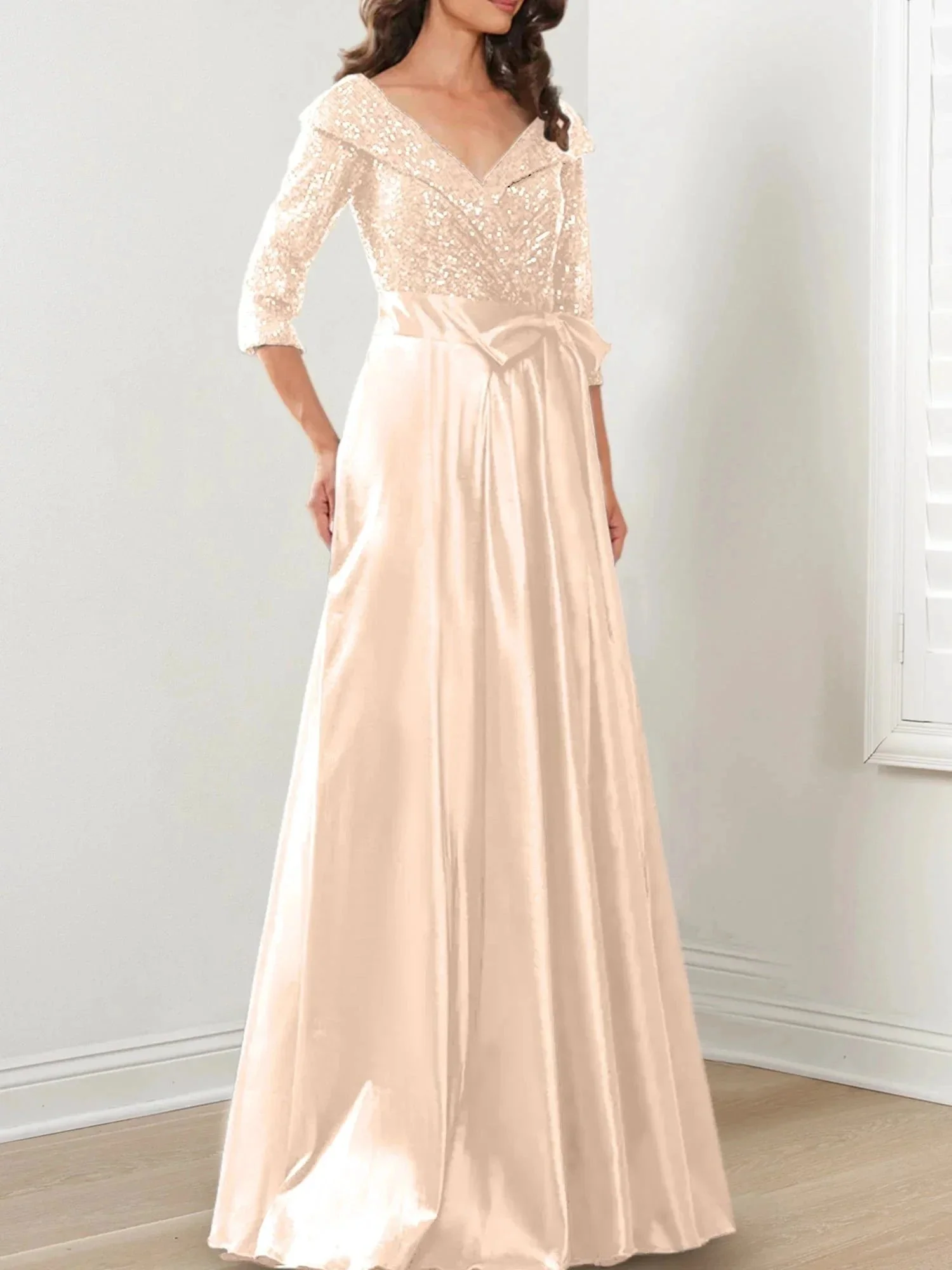 A-Line/Princess V-Neck Floor-Length Mother of the Bride Dresses - Image 7
