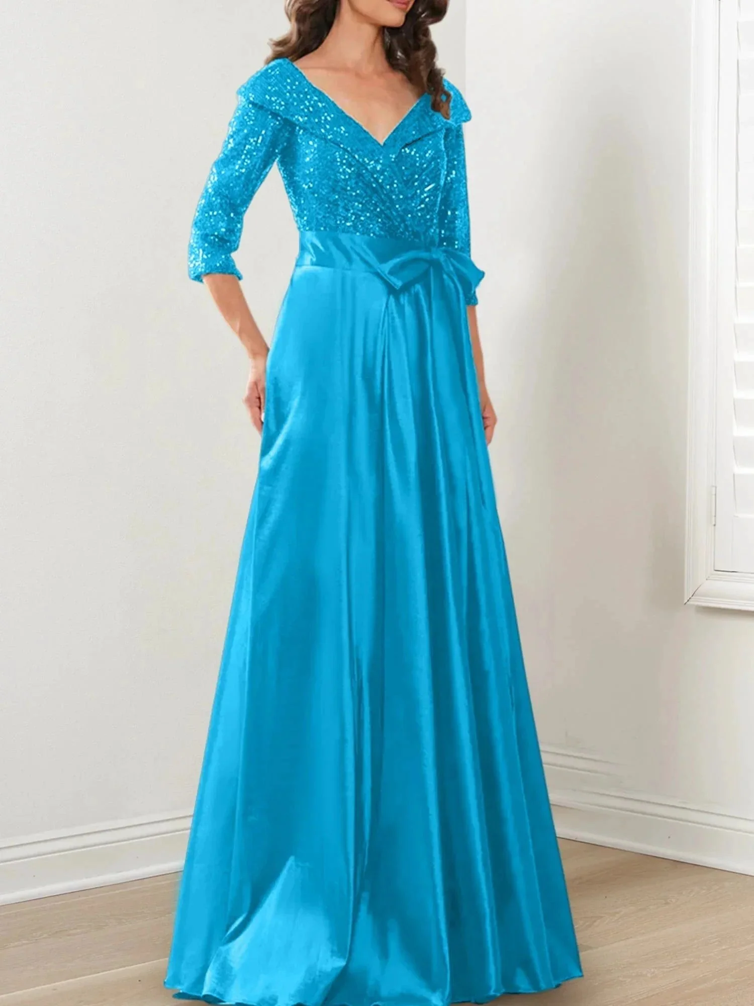 A-Line/Princess V-Neck Floor-Length Mother of the Bride Dresses - Image 76