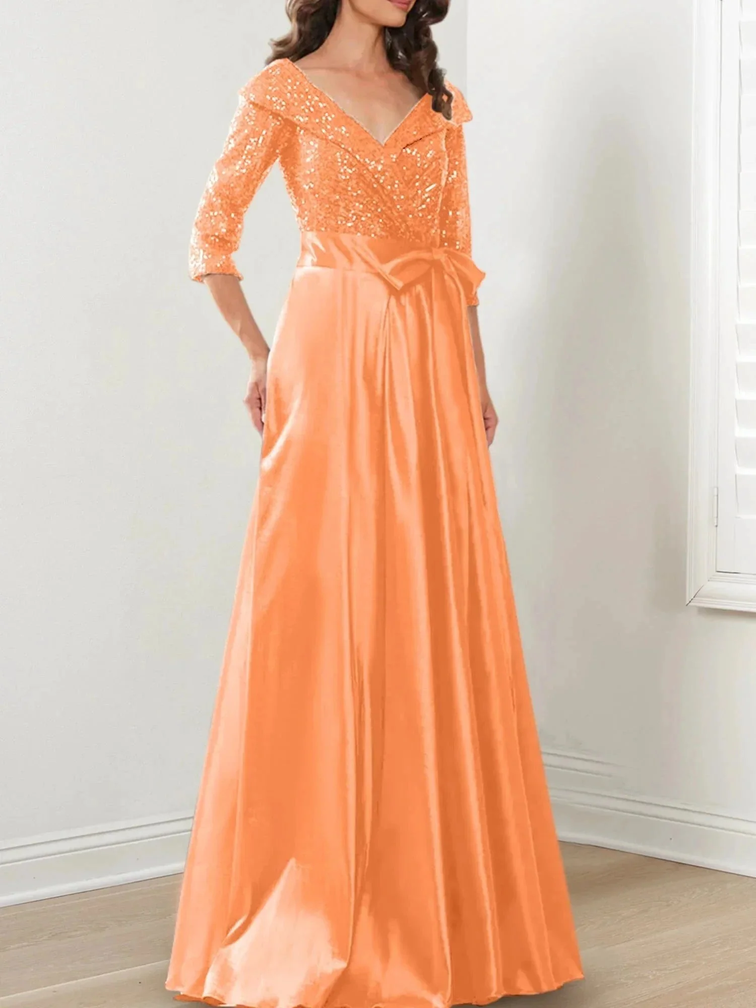 A-Line/Princess V-Neck Floor-Length Mother of the Bride Dresses - Image 8