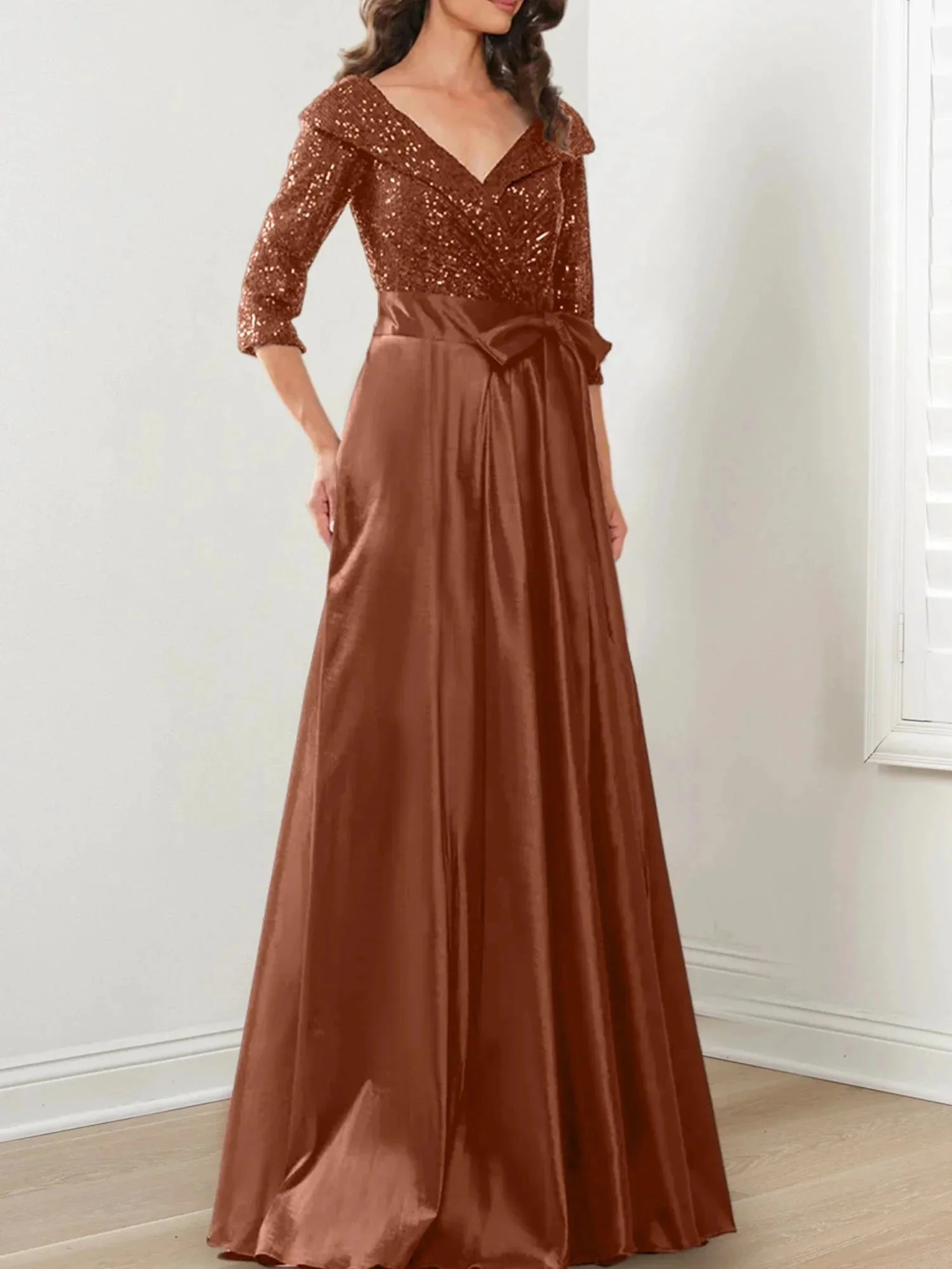 A-Line/Princess V-Neck Floor-Length Mother of the Bride Dresses - Image 80