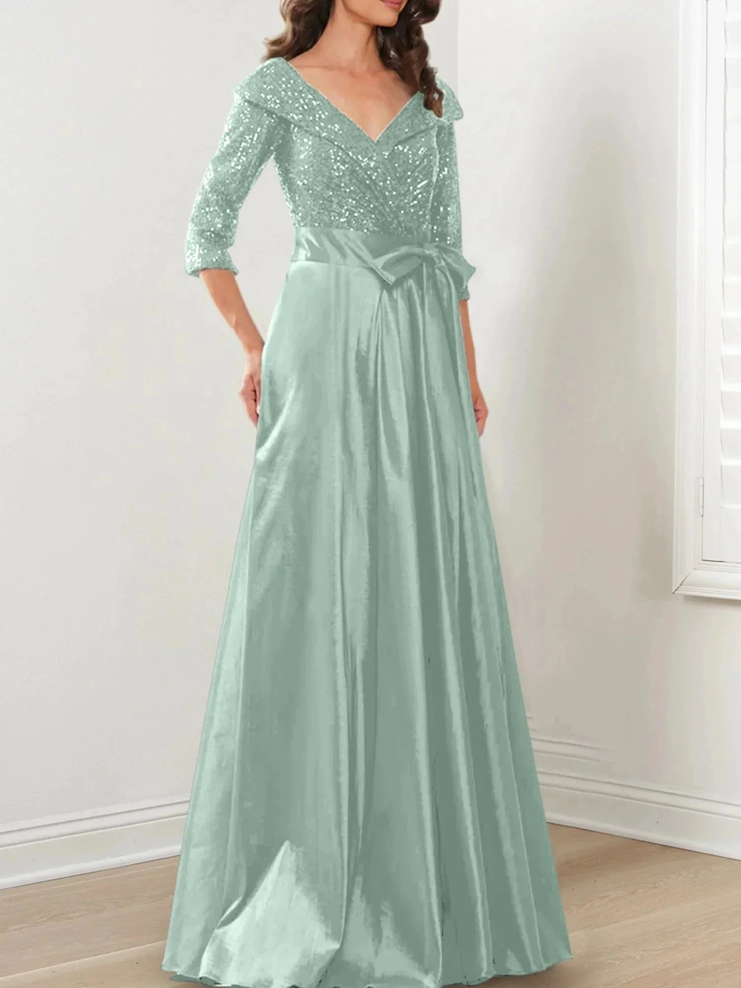 A-Line/Princess V-Neck Floor-Length Mother of the Bride Dresses - Image 91