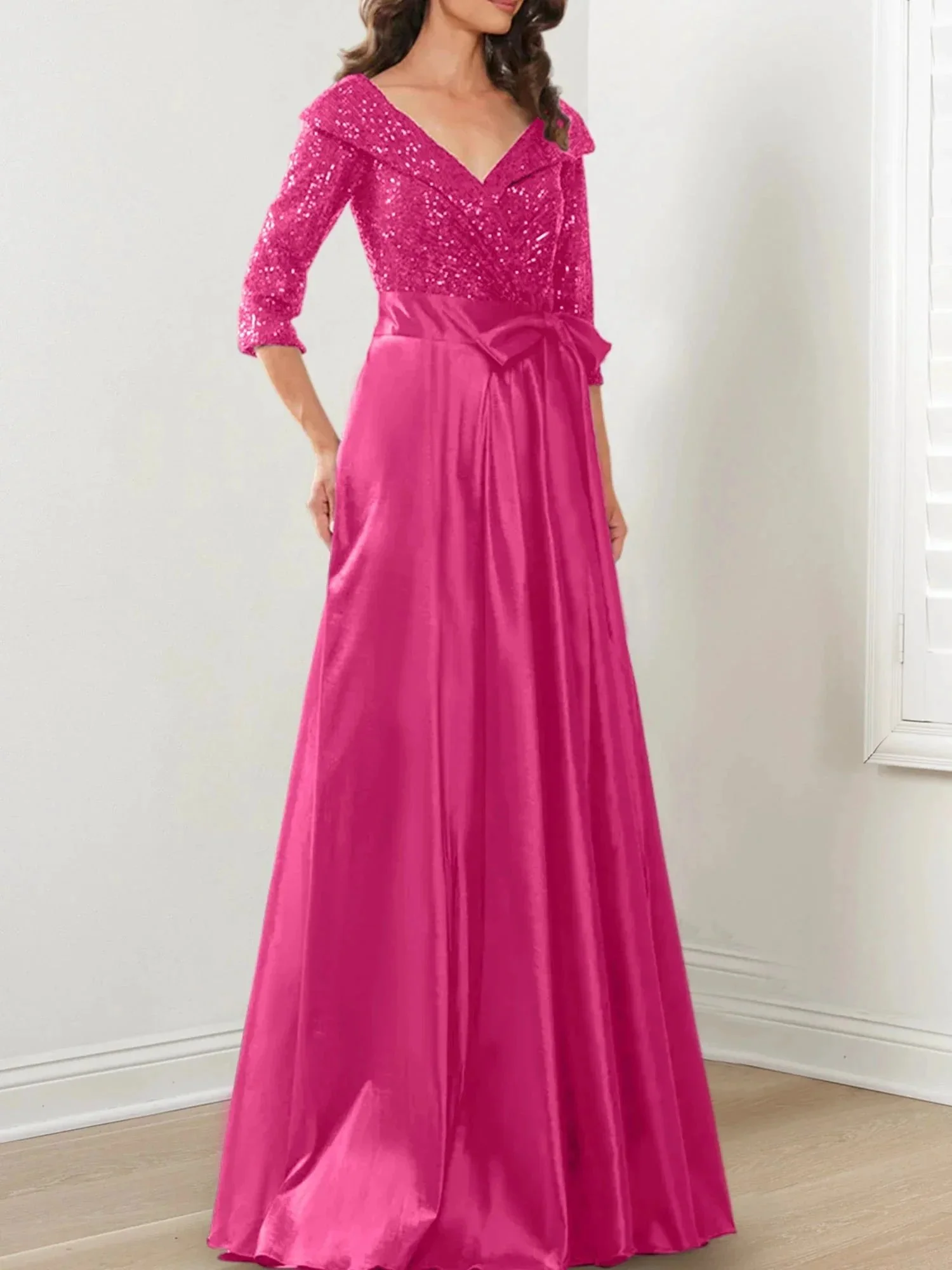 A-Line/Princess V-Neck Floor-Length Mother of the Bride Dresses - Image 92