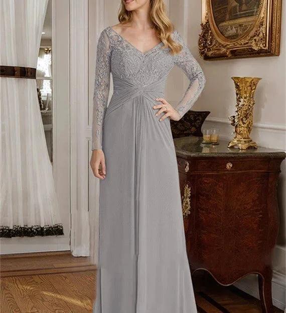 A-Line/Princess V-Neck Floor-Length Mother Of The Bride Dresses With Lace Ruffle - Image 3