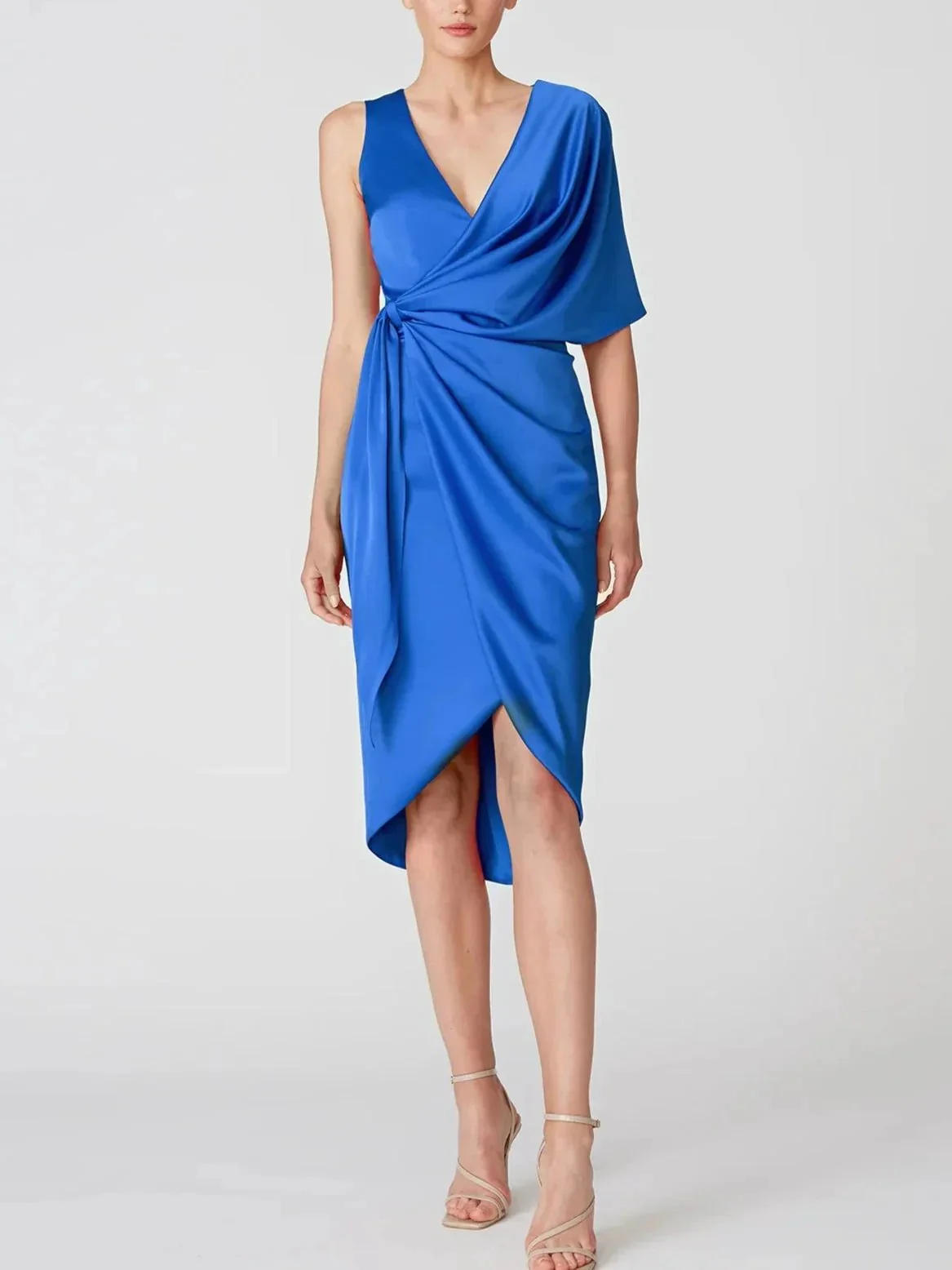 A-Line/Princess V-Neck Half Sleeves Asymmetrical Mother of the Bride Dresses with Ruffles - Image 4