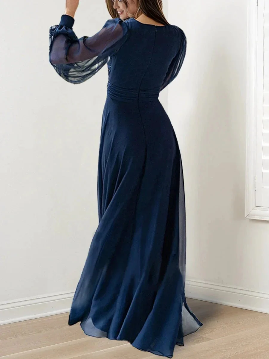 A-Line/Princess V-Neck Long Sleeves Floor-Length Mother of the Bride Dresses - Image 2