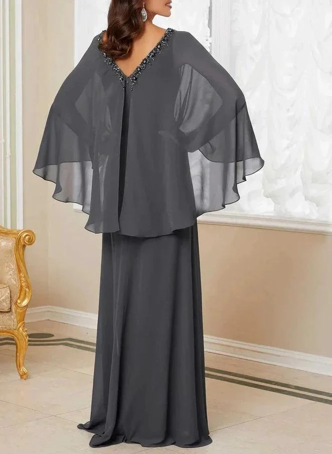 A-Line/Princess V-Neck Mother of the Bride Dresses with Beading - Image 2