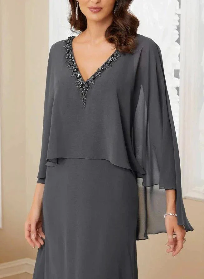 A-Line/Princess V-Neck Mother of the Bride Dresses with Beading - Image 3