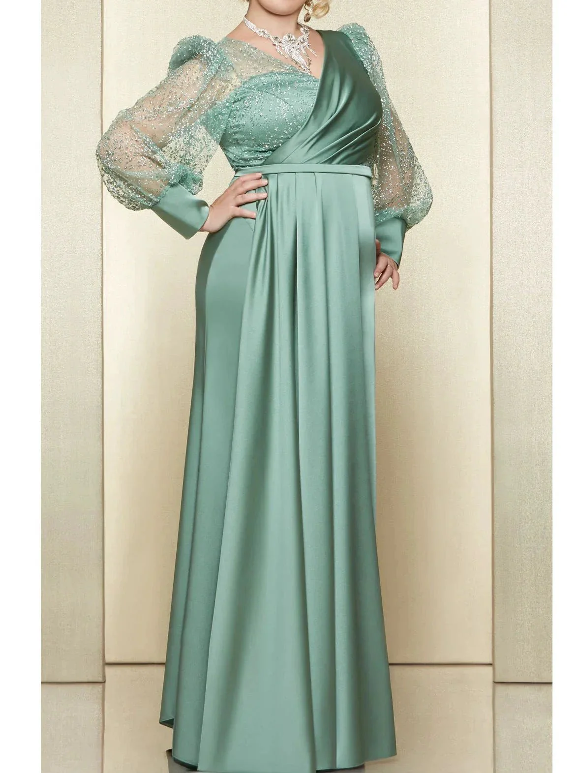 A-Line/Princess V-Neck Mother of the Bride Dresses with Sequins - Image 2