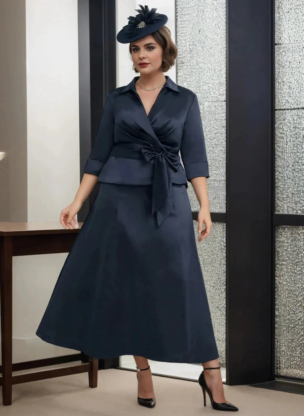 A-Line/Princess V-Neck Satin Mother of the Bride Dresses - Image 3