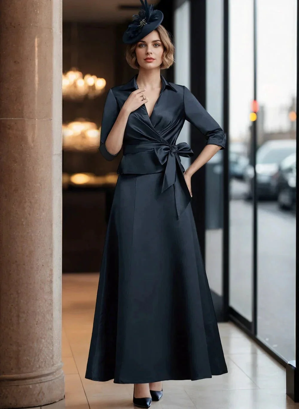 A-Line/Princess V-Neck Satin Mother of the Bride Dresses - Image 5