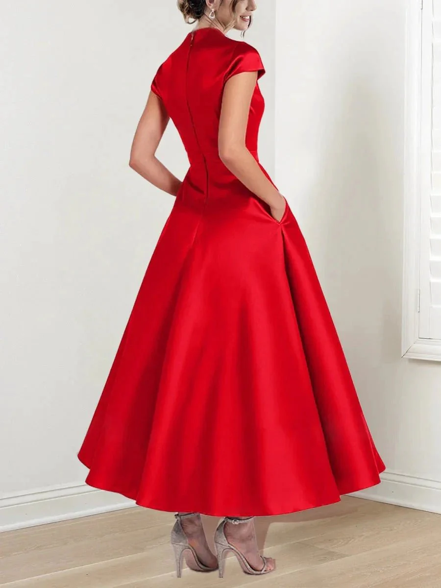 A-Line/Princess V Neck Short Sleeves Ankle-Length Mother of the Bride Dresses - Image 2