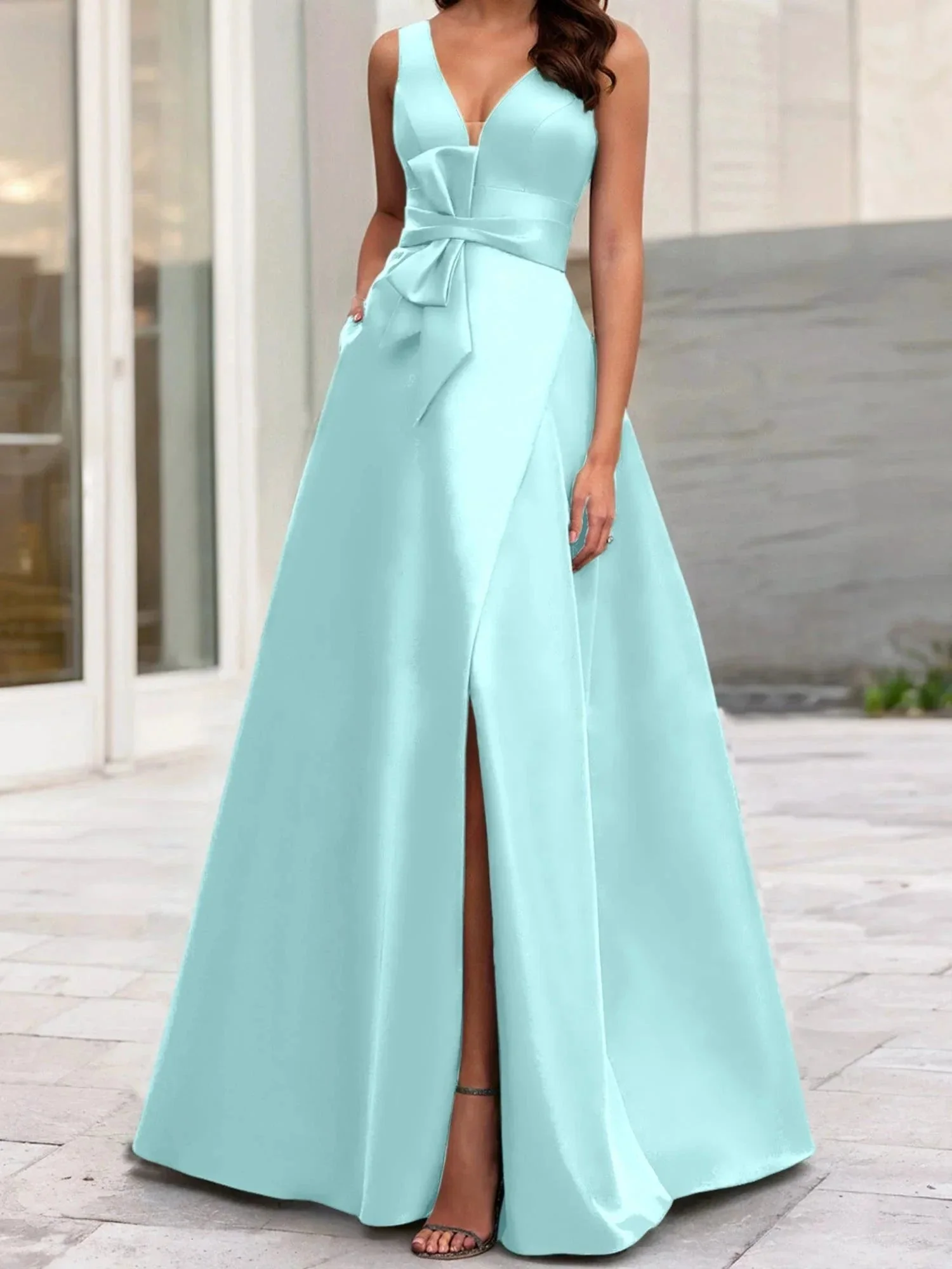 A-Line/Princess V-Neck Sleeveless  Mother Of The Bride Dresses With Split Side - Image 100