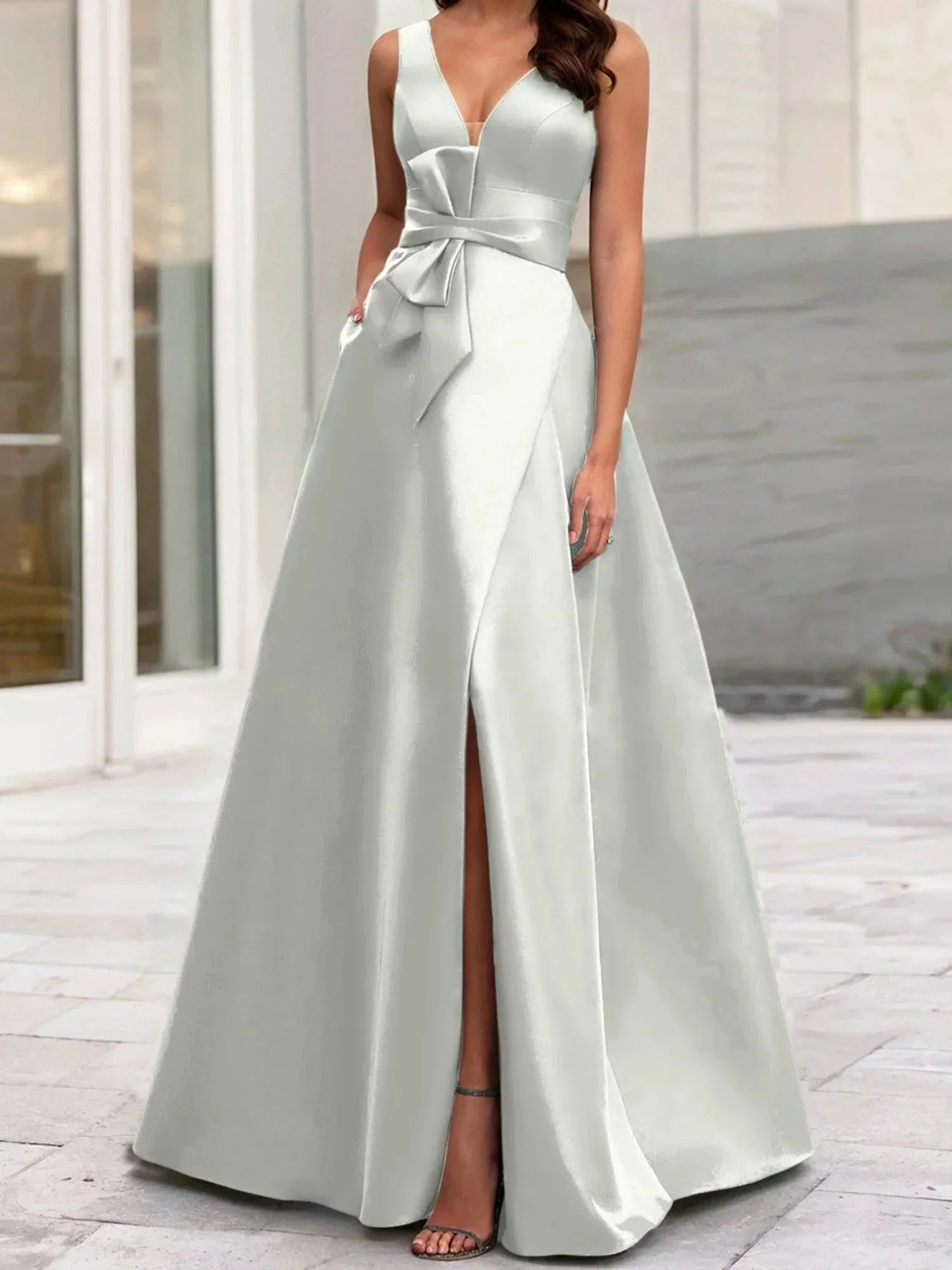 A-Line/Princess V-Neck Sleeveless  Mother Of The Bride Dresses With Split Side - Image 123